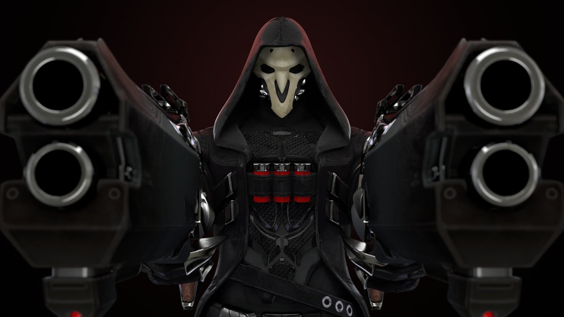 Overwatch, one person, spooky, arts culture and entertainment, black background, human representation, human skull, front view, make-up, red, looking at camera, HD Wallpaper