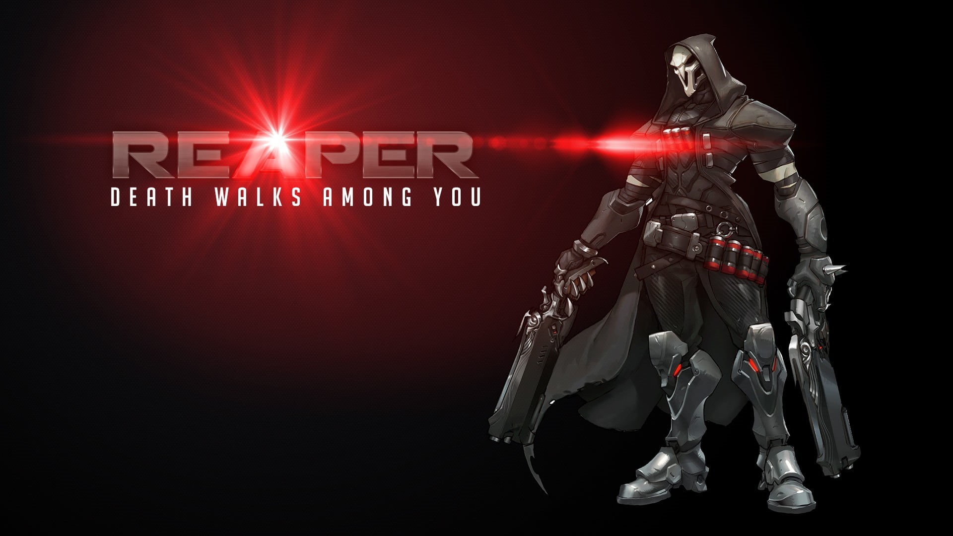 Reaper (Overwatch), representation, sign, gray, communication, holding, western script, machine, front view, text, black background, art and craft, studio shot, HD Wallpaper