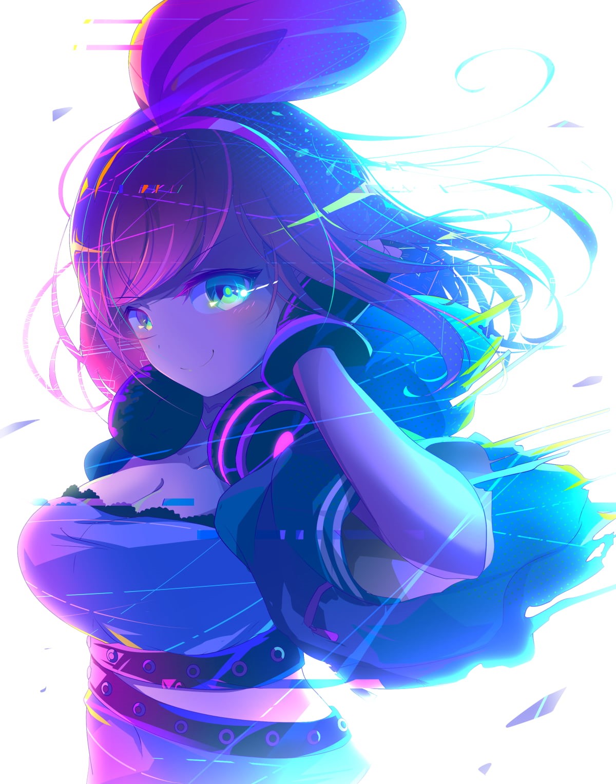 glitch art, digital, digital art, anime, Berry Verrine, artwork, anime girls, blue, Kizuna Ai, 720P, pink, Phone HD Wallpaper