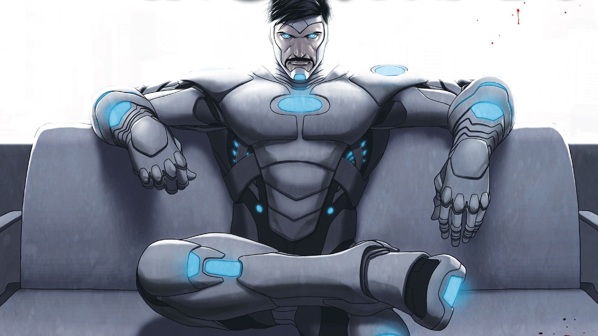human representation, people, indoors, robot, obscured face, armor, innovation, blue, Superior Iron Man, science, Iron Man, futuristic, man, HD Wallpaper