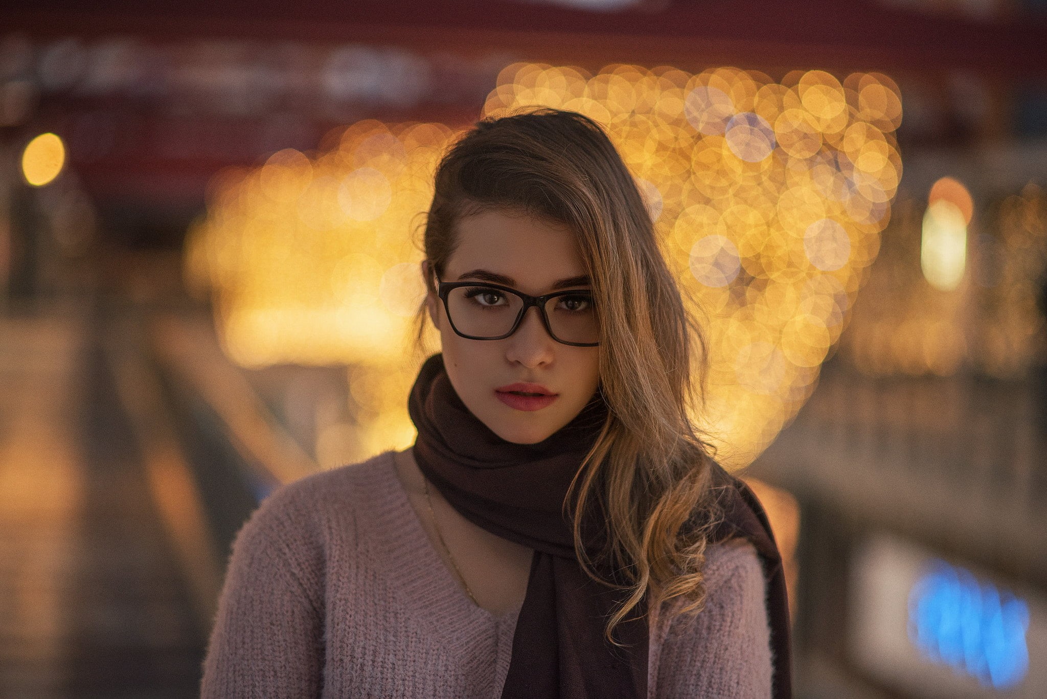 beauty, human Face, women with glasses, casual Clothing, focus on foreground, one Person, standing, portrait, autumn, top, brown Hair, young Women, looking, HD Wallpaper