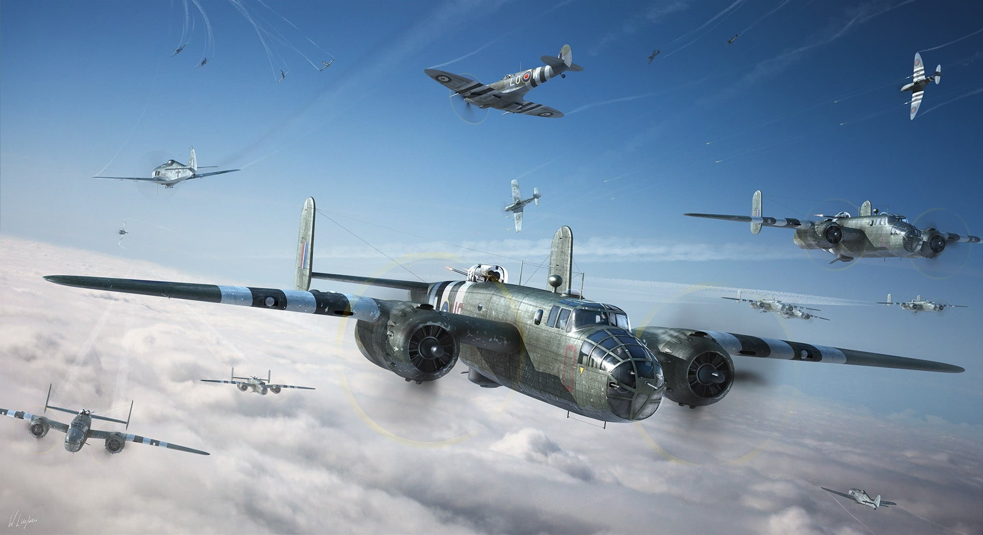 North American B-25 Mitchell, flying, cloud - sky, government, above, plane, 1080P, World War II, aggression, transportation, army, B-25, day, Mitchell, HD Wallpaper