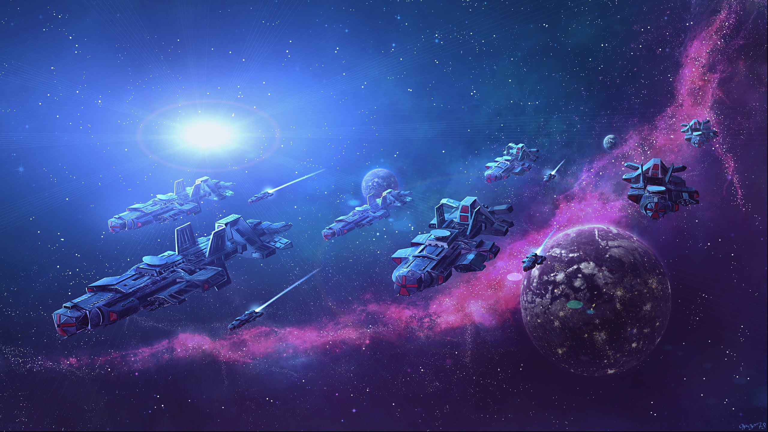 planet, 2K, sky, musical instrument, purple, crowd, spaceship, music, digital, smoke - physical structure, space, group of people, people, night, blue, HD Wallpaper