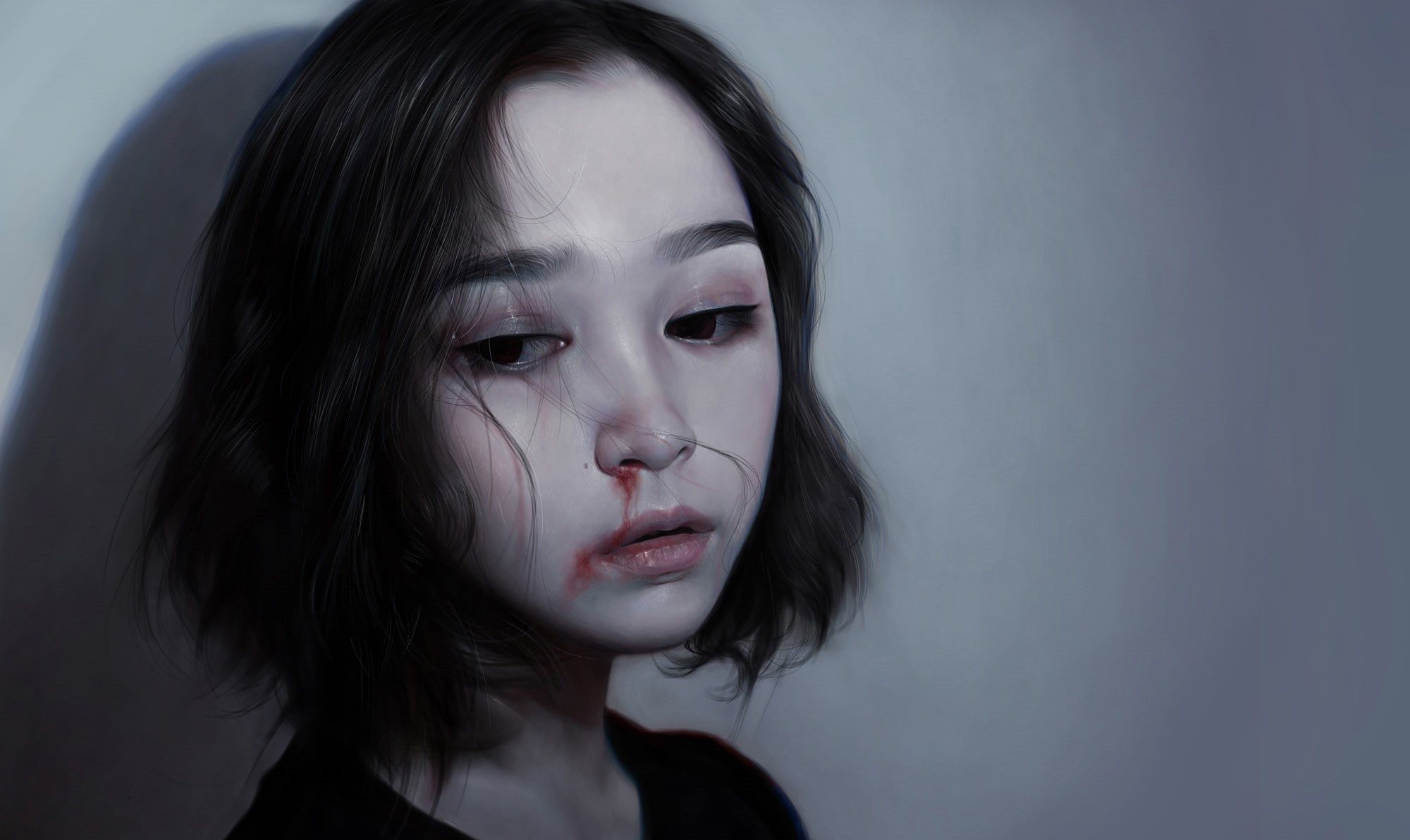 women, blood, face, 1080P, abuse, artwork, HD Wallpaper