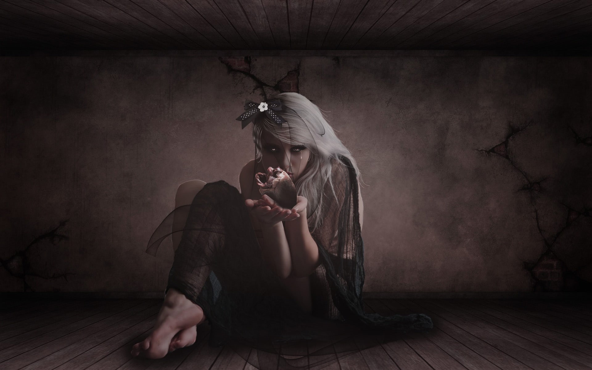 emotion, sorrow, artistic, spooky, Girls, Digi, Gothic, manipulation, art, blood, chissweetart, abuse, CG, death, 1080P, Hurt, deviantart, women, Expression, HD Wallpaper
