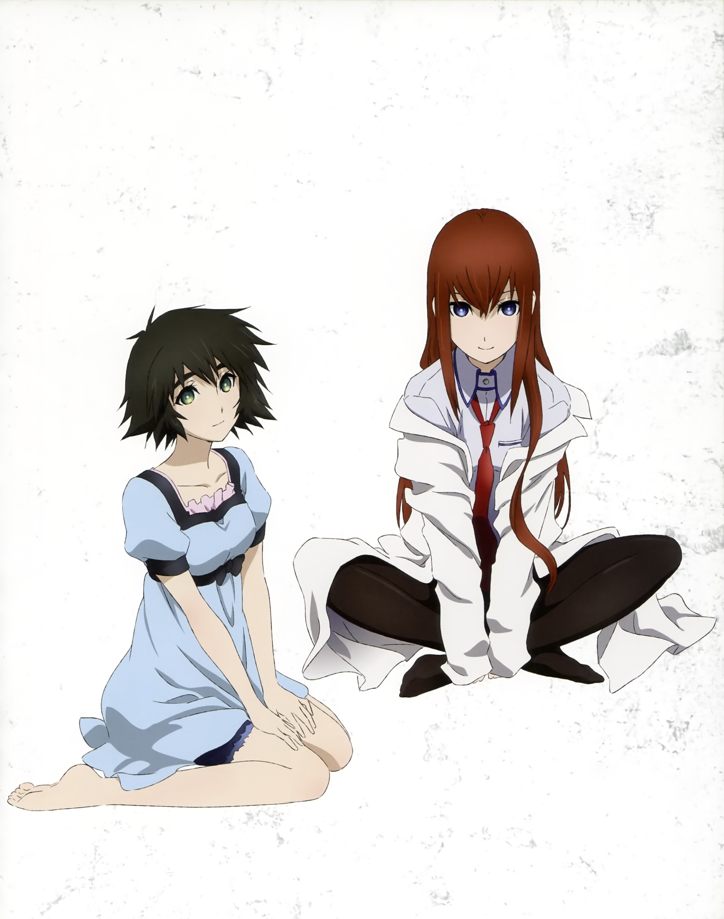 anime girls, crouching, Makise Kurisu, Steins;Gate, adult, sunlight, white background, full length, people, front view, child, clothing, Shiina Mayuri, Phone HD Wallpaper