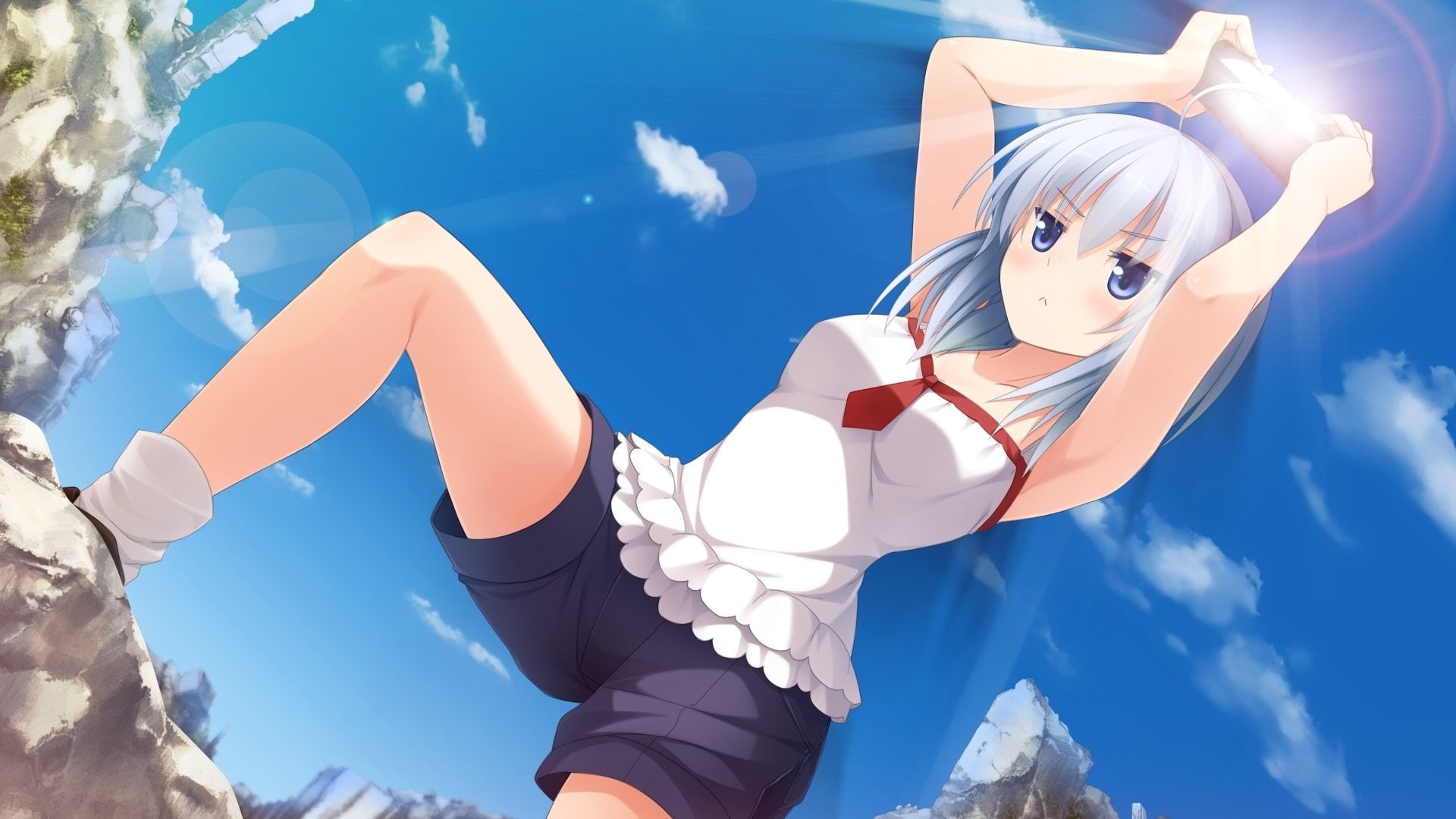 Anime, Imouto No Katachi, White Hair, Shorts, Meta (Imouto no Katachi), Blush, 1080P, Blue Eyes, Sunbeam, Girl, HD Wallpaper