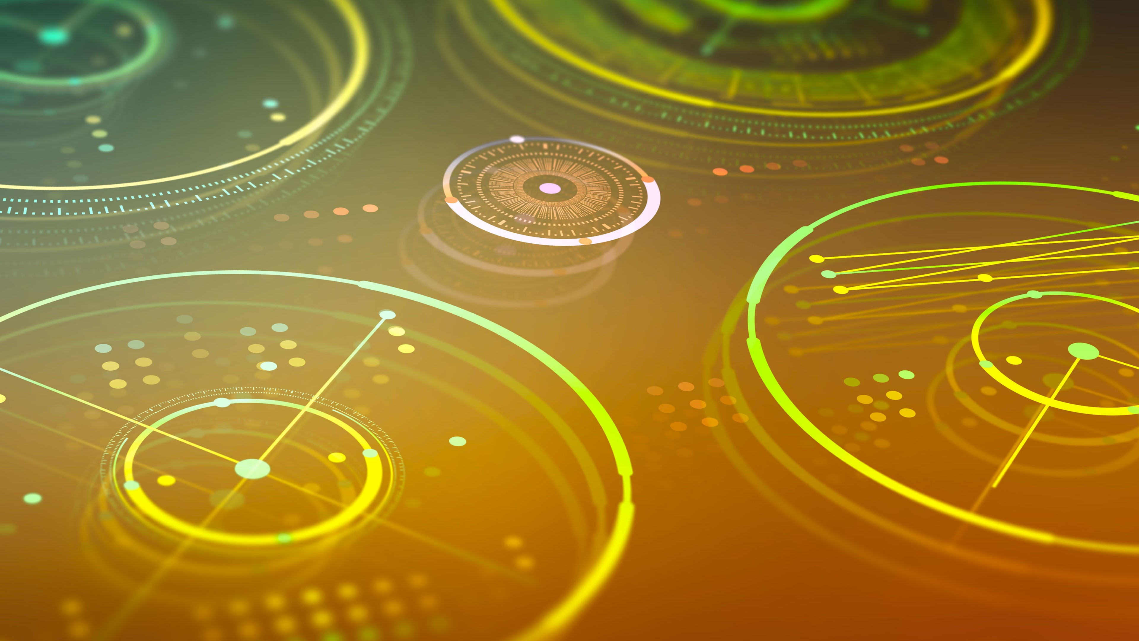 geometric shape, connection, circle, water, close-up, yellow, fiber optic, full frame, design, Tech, shape, 4K, backgrounds, light - natural phenomenon, HD Wallpaper