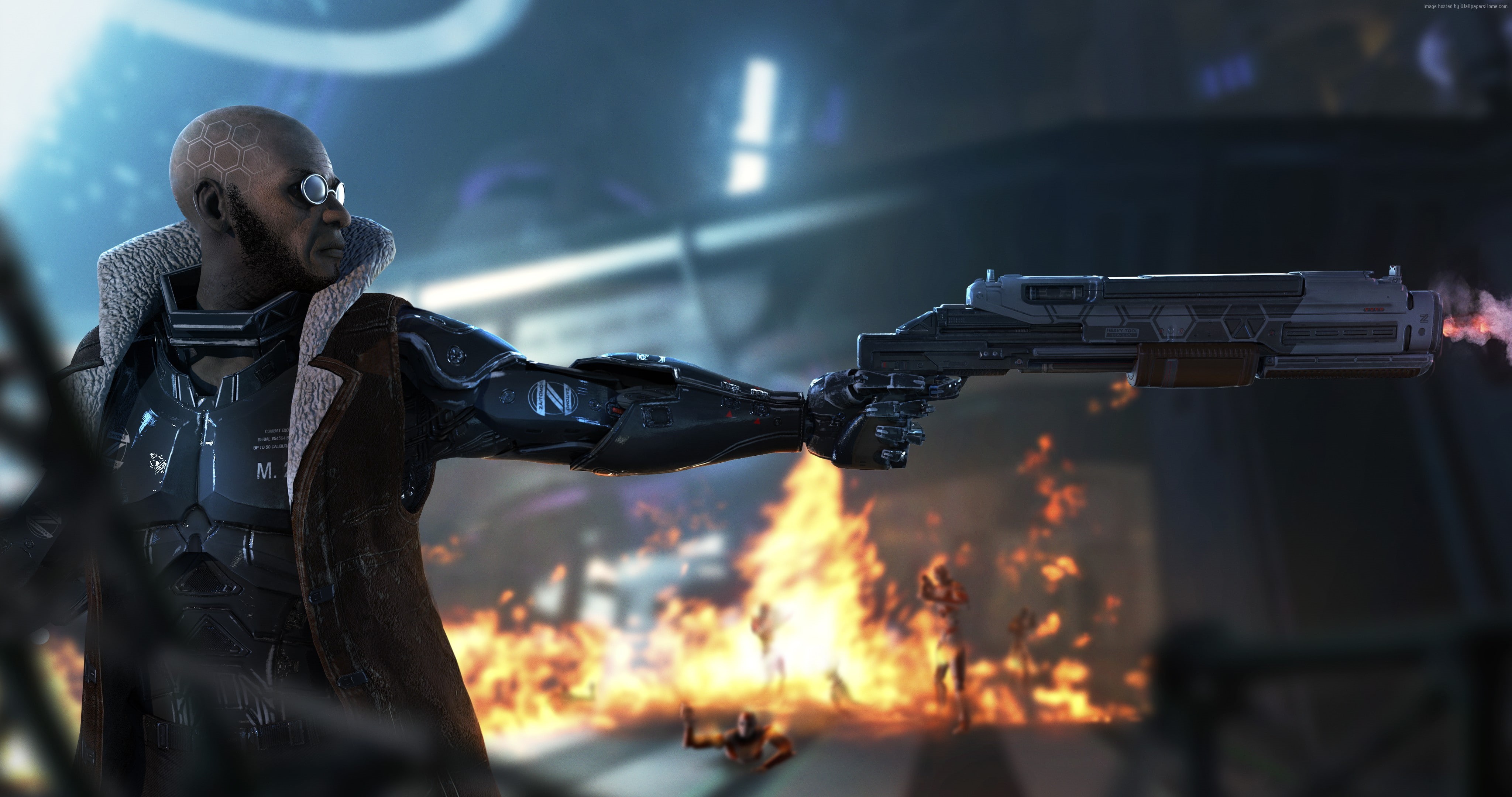 HTC Vive, special forces, night, 4K, young adult, weapon, waist up, communication, clothing, PS4, aggression, security, aiming, VR, one person, handgun, HD Wallpaper