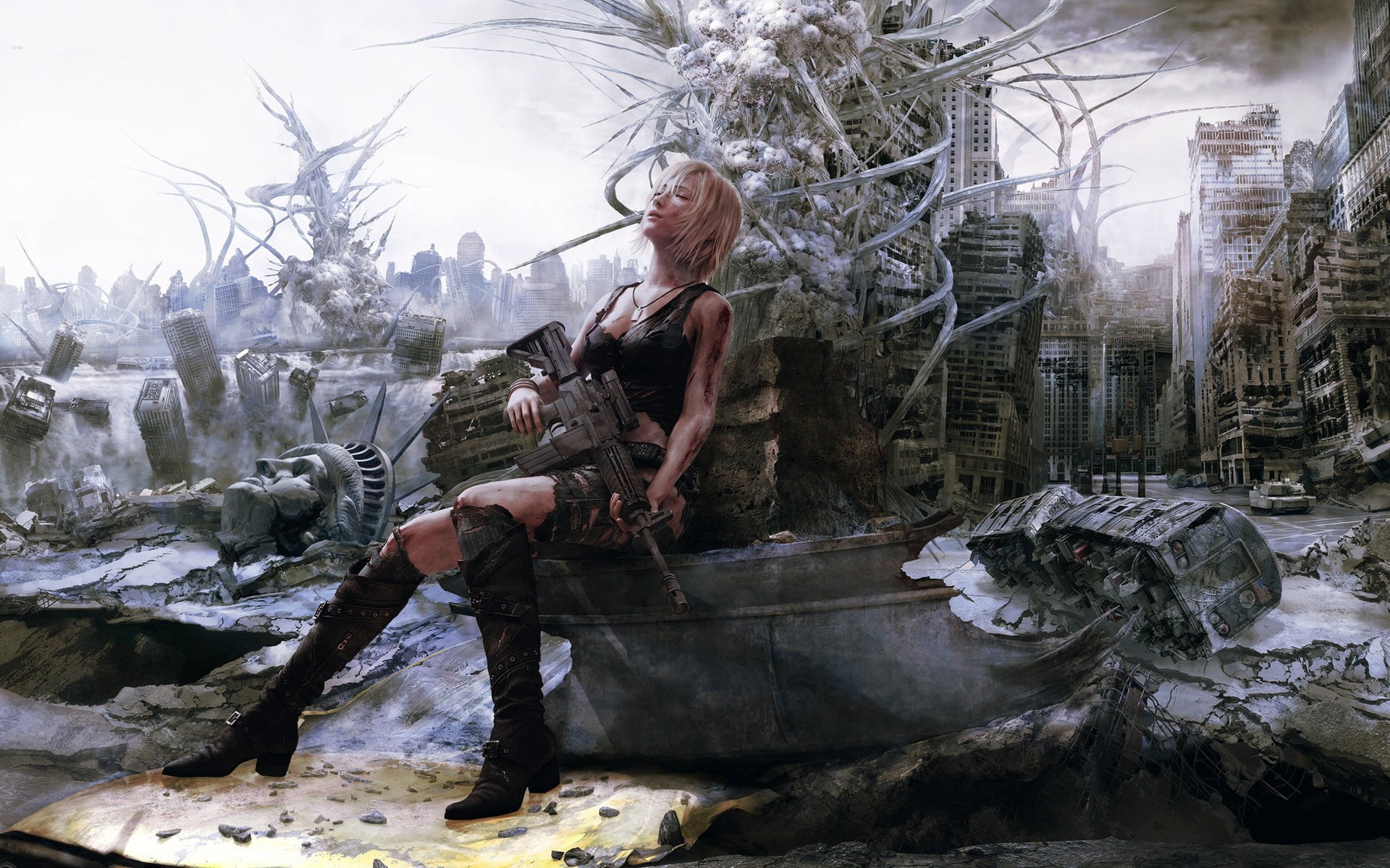 nature, young women, destruction, outdoors, The 3rd Birthday, artwork, real people, flowing water, lifestyles, digital art, CGI, apocalyptic, brea, video games, HD Wallpaper