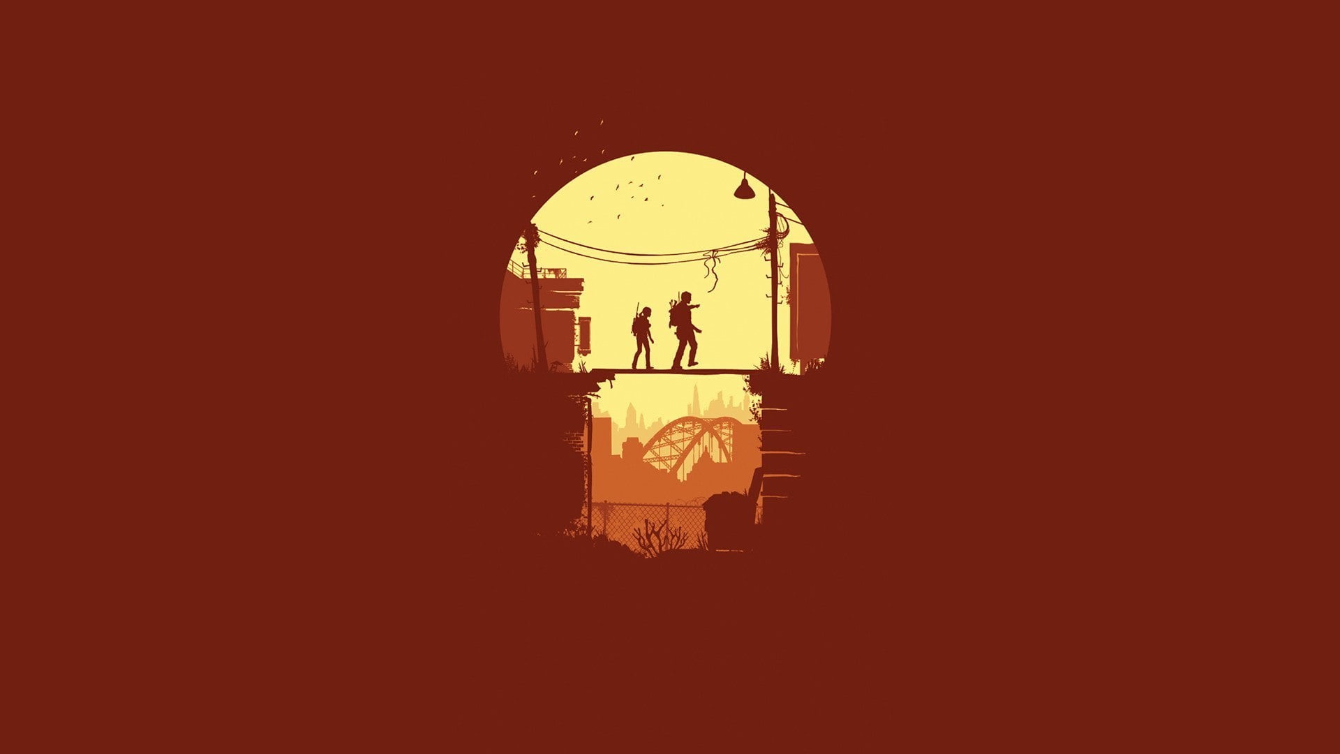 yellow, human representation, red, outdoors, creativity, nature, male likeness, bridge, men, girl, 1C-Softklab, copy space, minimalism, architecture, HD Wallpaper