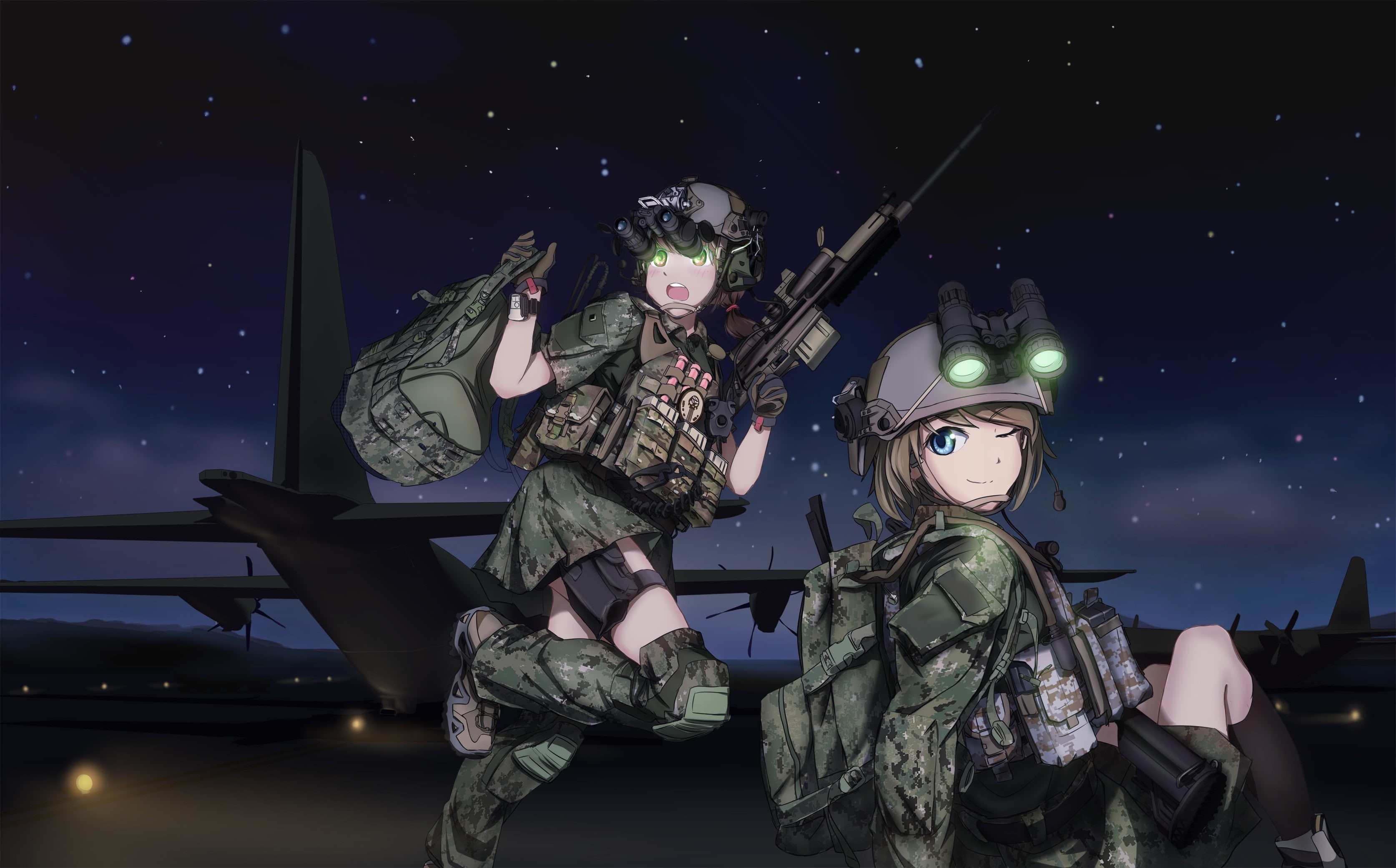 2K, original characters, anime, weapon, anime girls, TC1995, gun, night vision goggles, military, HD Wallpaper