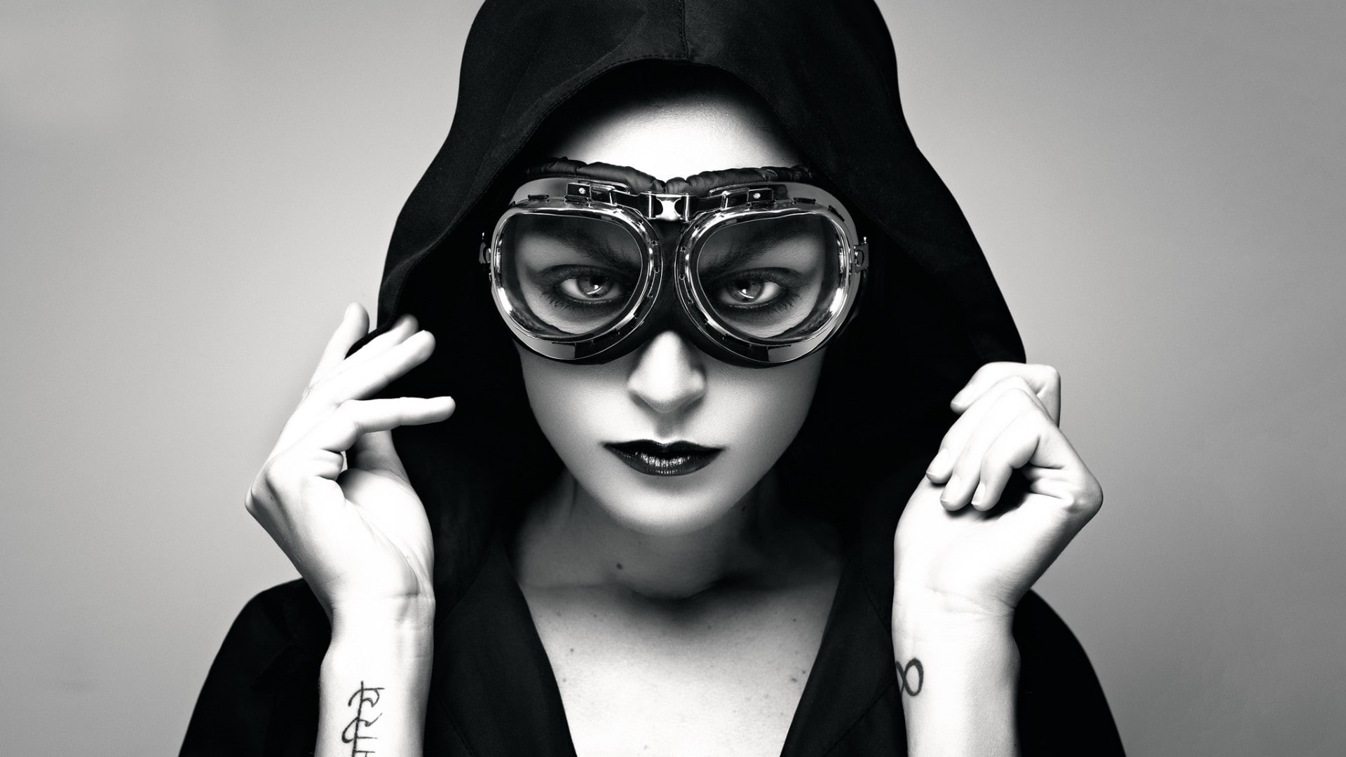 looking at camera, headshot, one person, face, real people, obscured face, mask, disguise, young women, hand, close-up, goggles, women, indoors, 1080P, HD Wallpaper