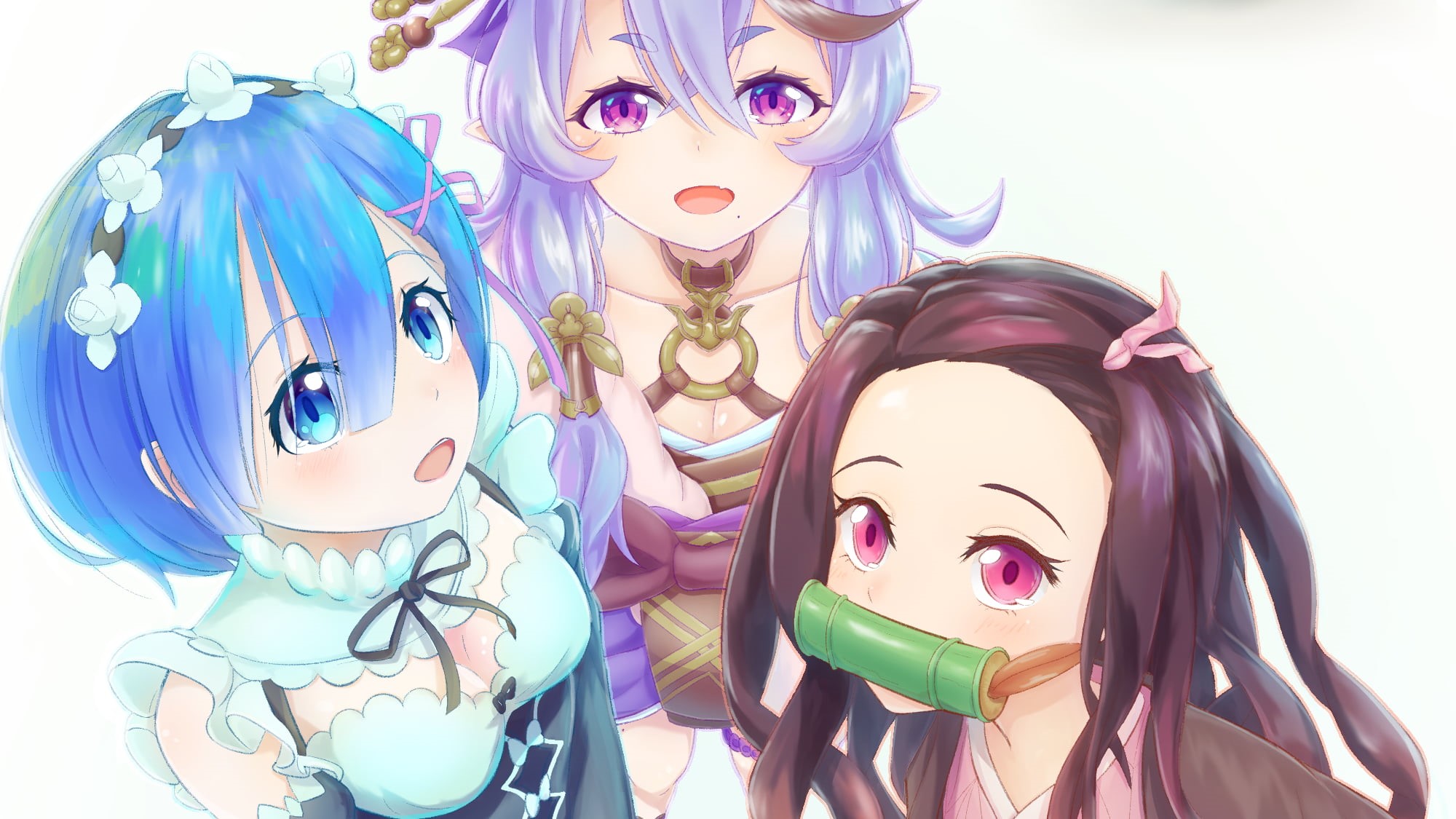 Demon Slayer: Kimetsu no Yaiba, Virtual Youtuber, Crossover, Re:ZERO -Starting Life in Another World-, Rem (Re:ZERO), Rindou Mikoto, 1080P, Nezuko Kamado, HD Wallpaper