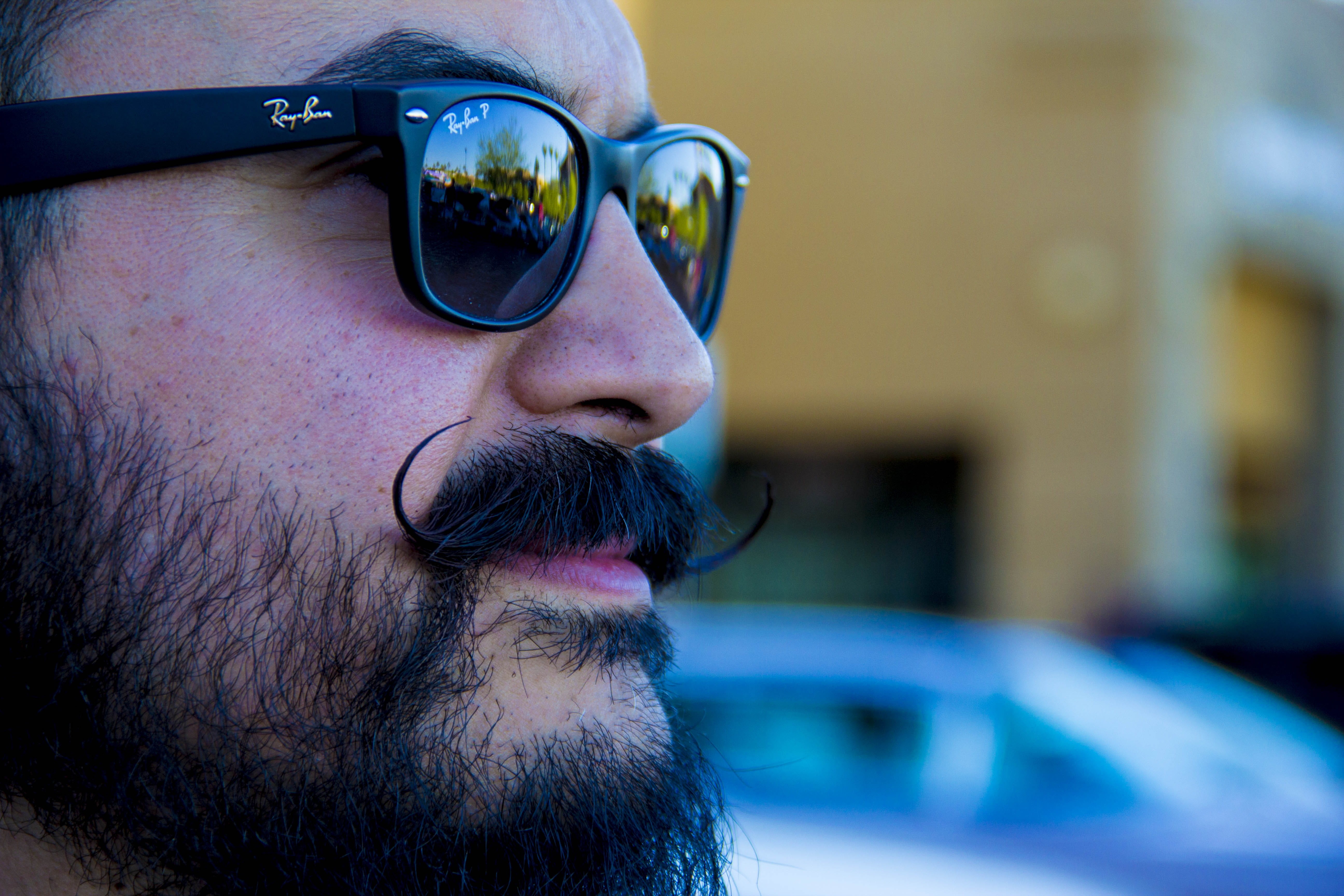 eyewear, black, real people, wearing, males, mustache, young adult, man, mid adult men, wayfarer, male, face, focus on foreground, ban, facial hair, ray, HD Wallpaper