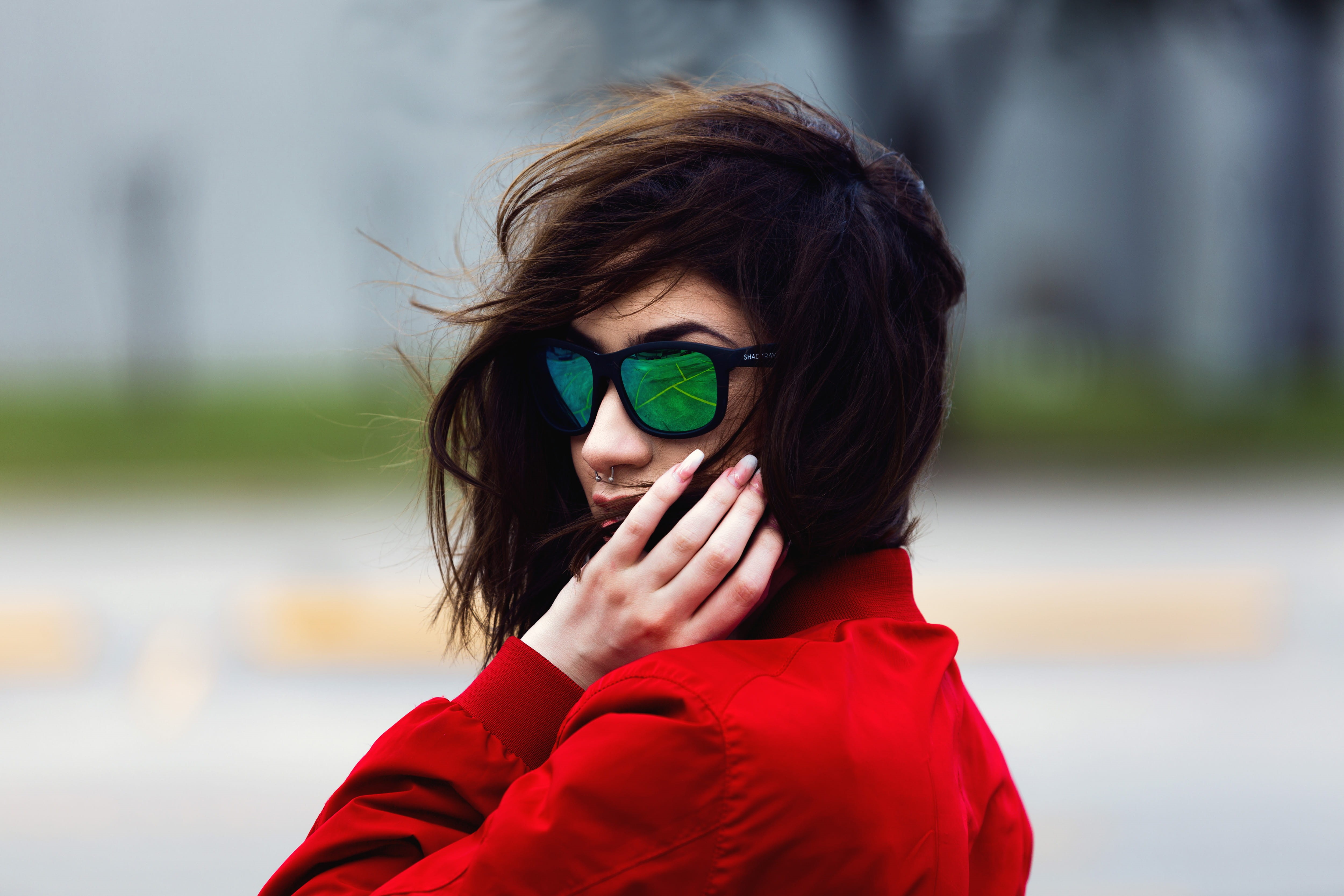 brown Hair, 4K, focus on foreground, beautiful woman, obscured face, fashion, casual clothing, beautiful, red, woman, human Face, Portrait, headshot, caucasian Ethnicity, HD Wallpaper