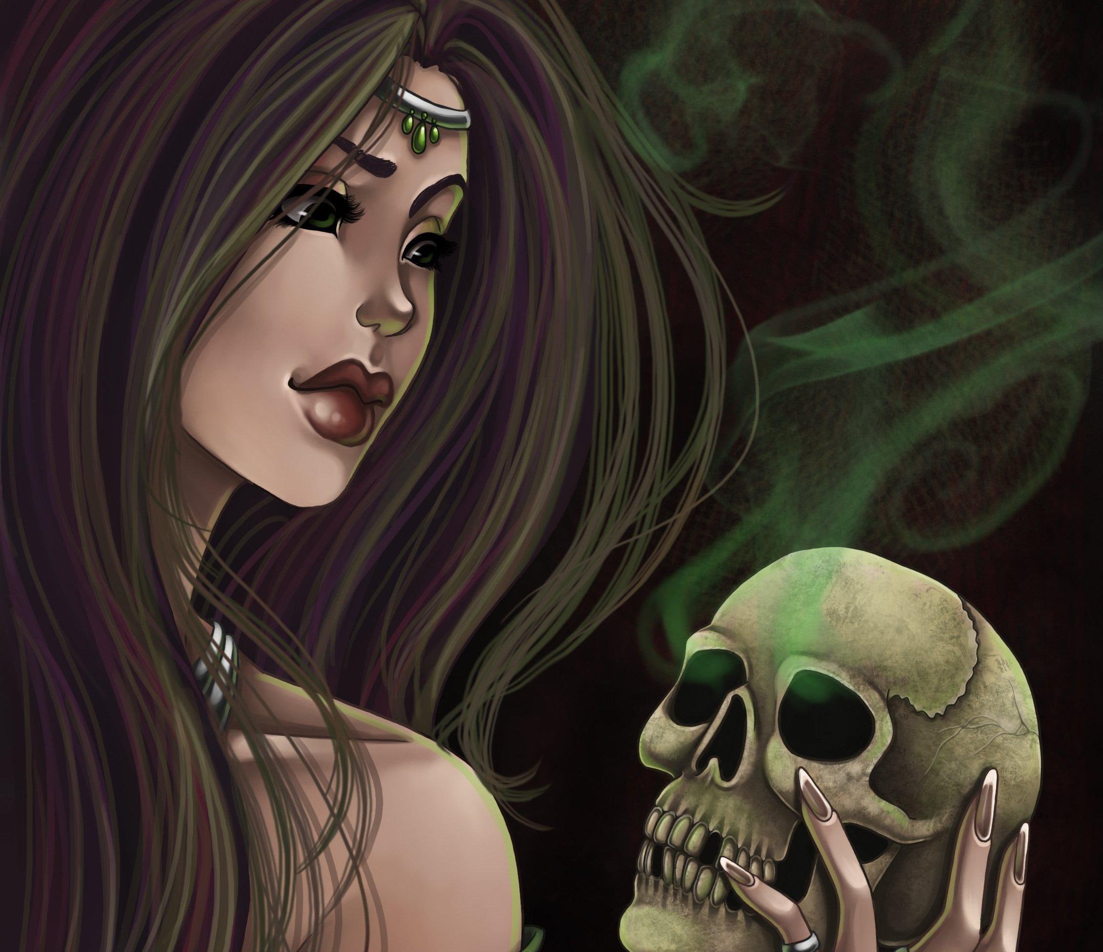 lips, 1080P, hair, skull, girl, harpyqueen, face, berendson, art, smoke, eyes, hand, amberly berendson, amberly, HD Wallpaper