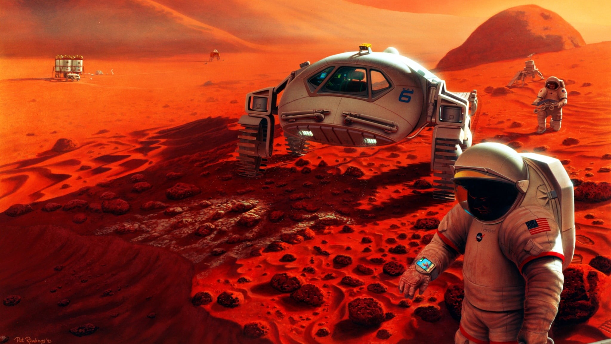 1080P, sci-fi, vehicle, pearls, Mars, fantasy, fantasy art, Astronauts, red planet, space suit, digital art, artwork, science fiction, futuristic, HD Wallpaper