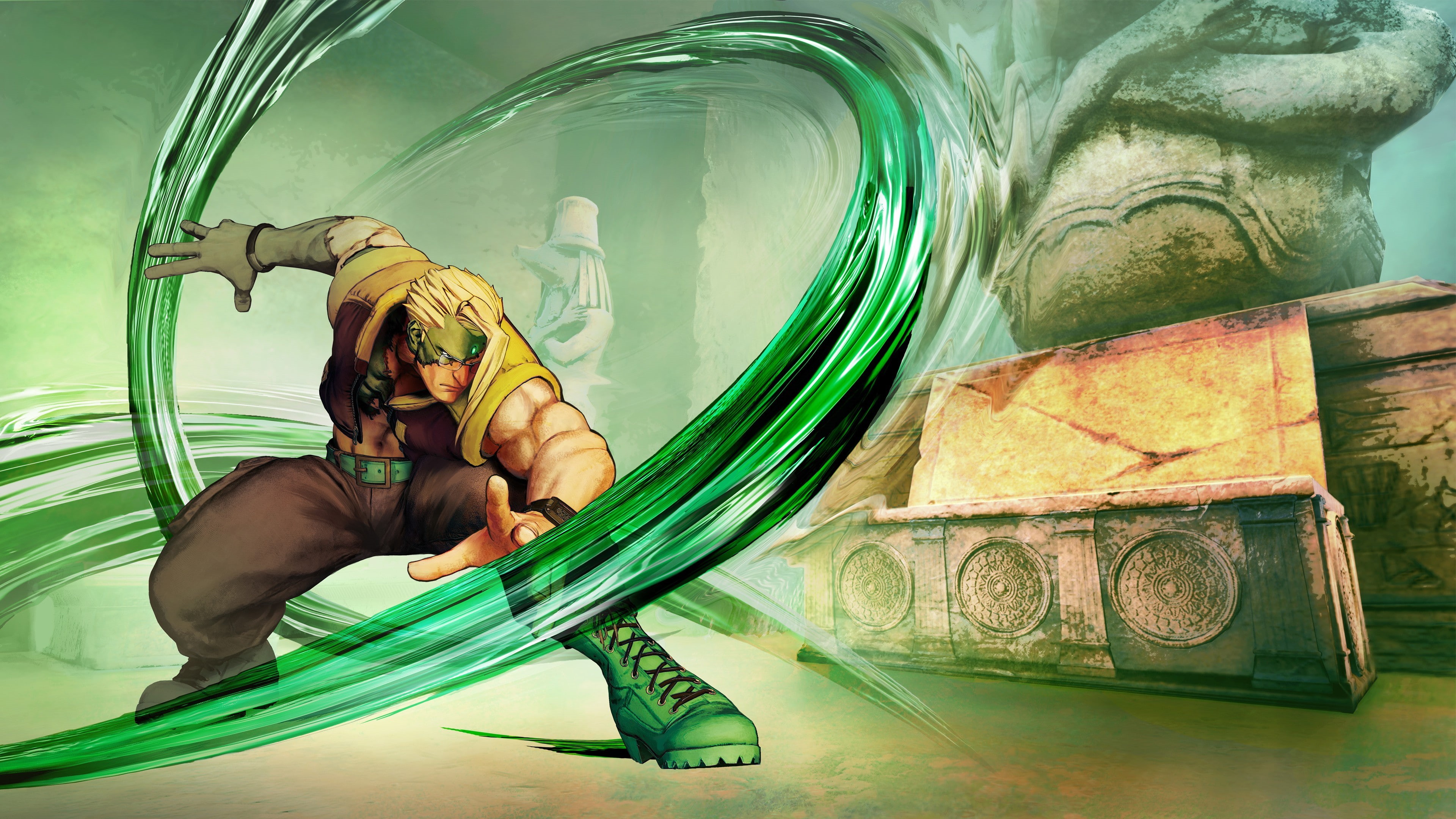 water, one person, holding, front view, sea, adult, green color, artwork, indoors, close-up, full length, representation, men, 4K, nature, Street Fighter V, HD Wallpaper