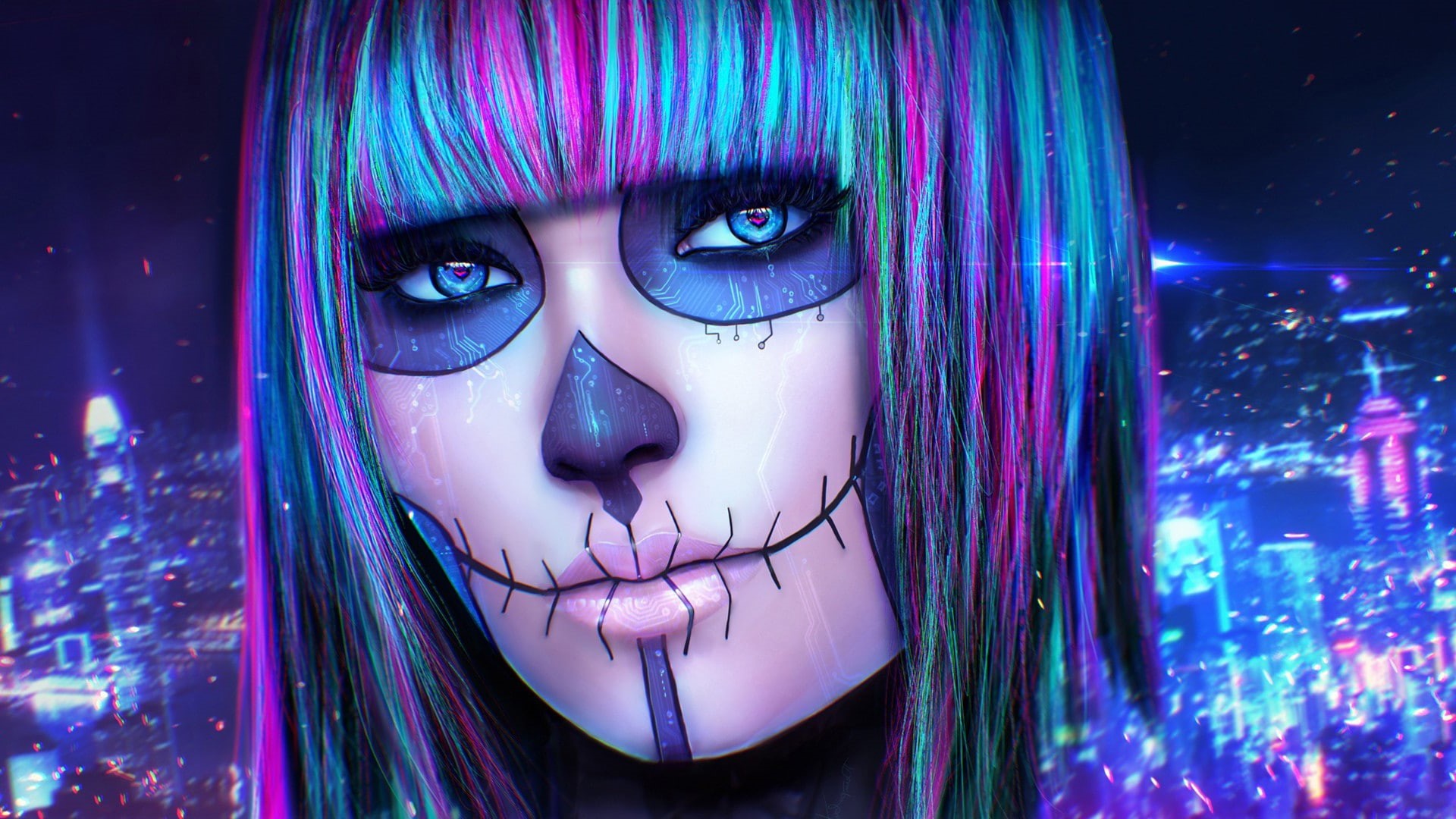 headshot, human body part, fashion, pink color, purple, dyed hair, portrait, hairstyle, illuminated, beautiful woman, indoors, MagicnaAnavi, 1080P, neon colored, HD Wallpaper