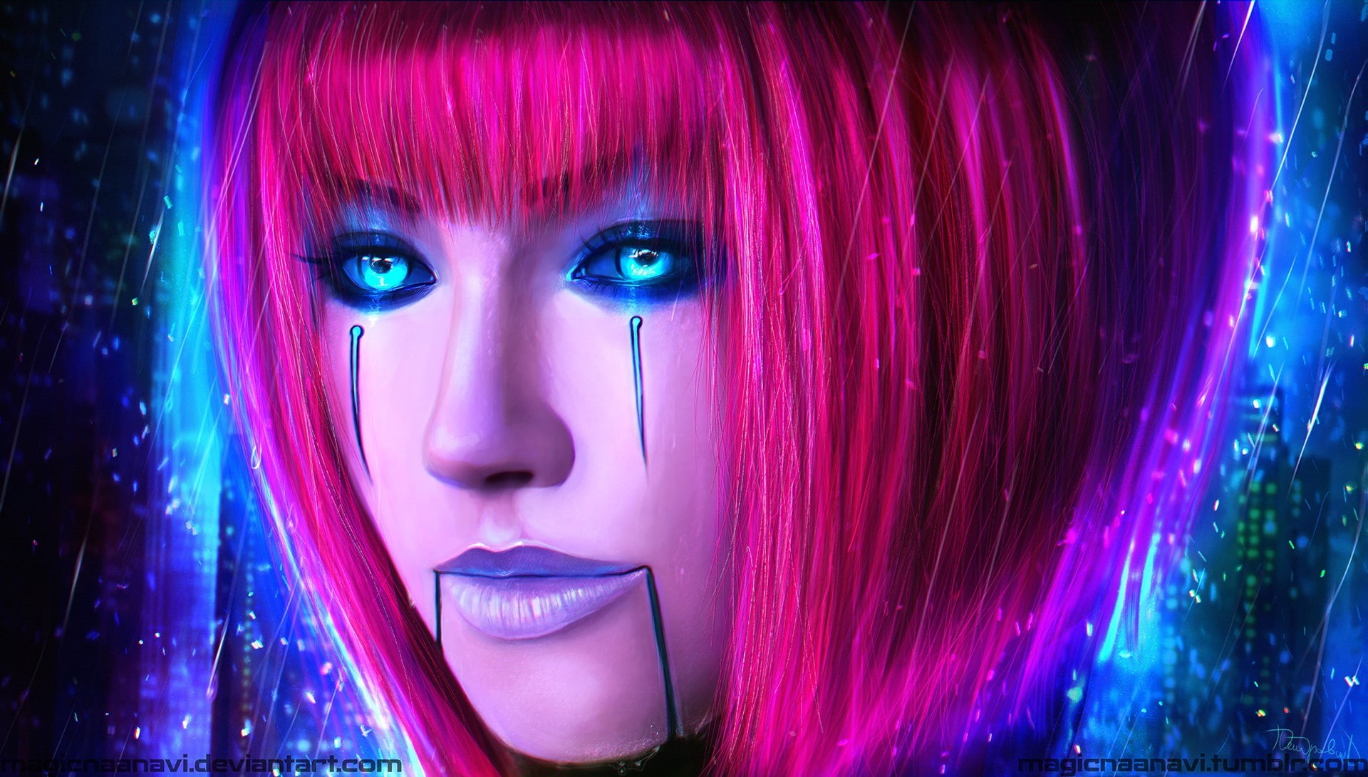 pink hair, multi colored, purple, pink color, DeviantArt, dyed hair, neon, illuminated, fantasy art, studio shot, anime girls, render, portrait, make-up, HD Wallpaper