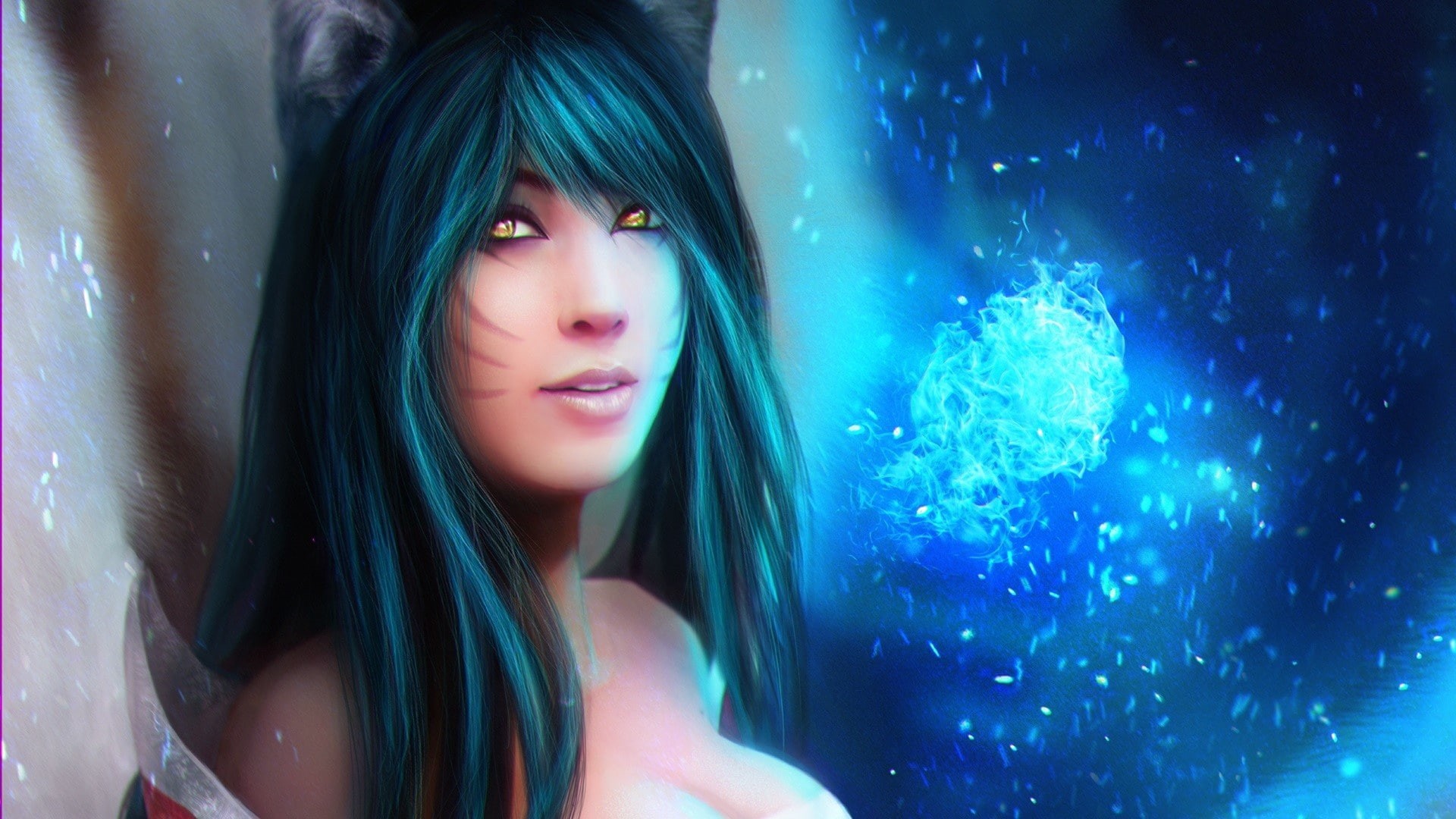 Ahri, League of Legends, 1080P, kitsune, LOL, by magicnaanavi, fox, game, HD Wallpaper