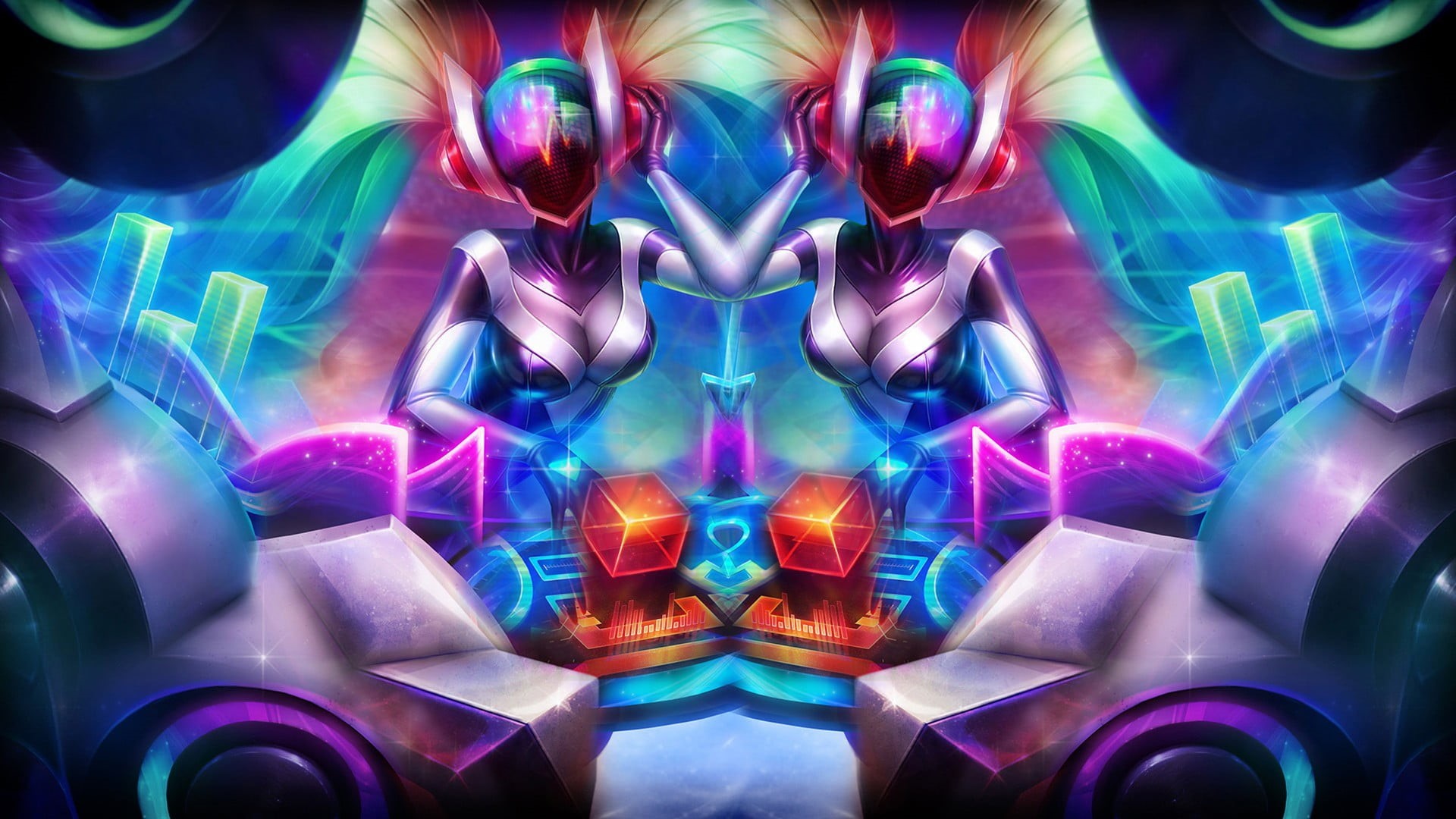 front view, symmetry, design, body part, 1080P, music, pattern, multi colored, illuminated, close-up, arts culture and entertainment, technology, people, HD Wallpaper