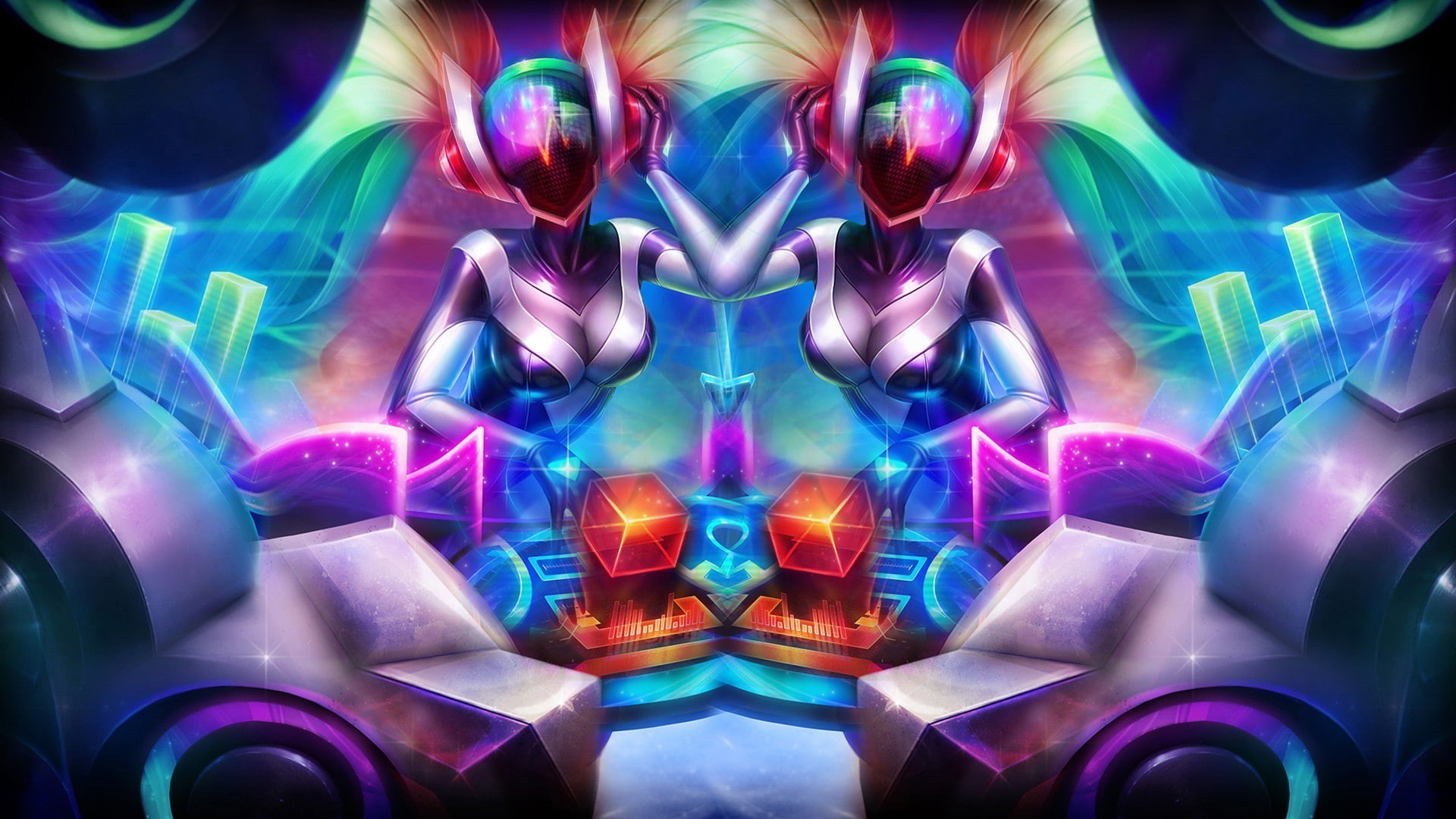 futuristic, body part, arts culture and entertainment, vibrant color, people, human body part, technology, close-up, purple, DJ Sona, League Of Legends, HD Wallpaper