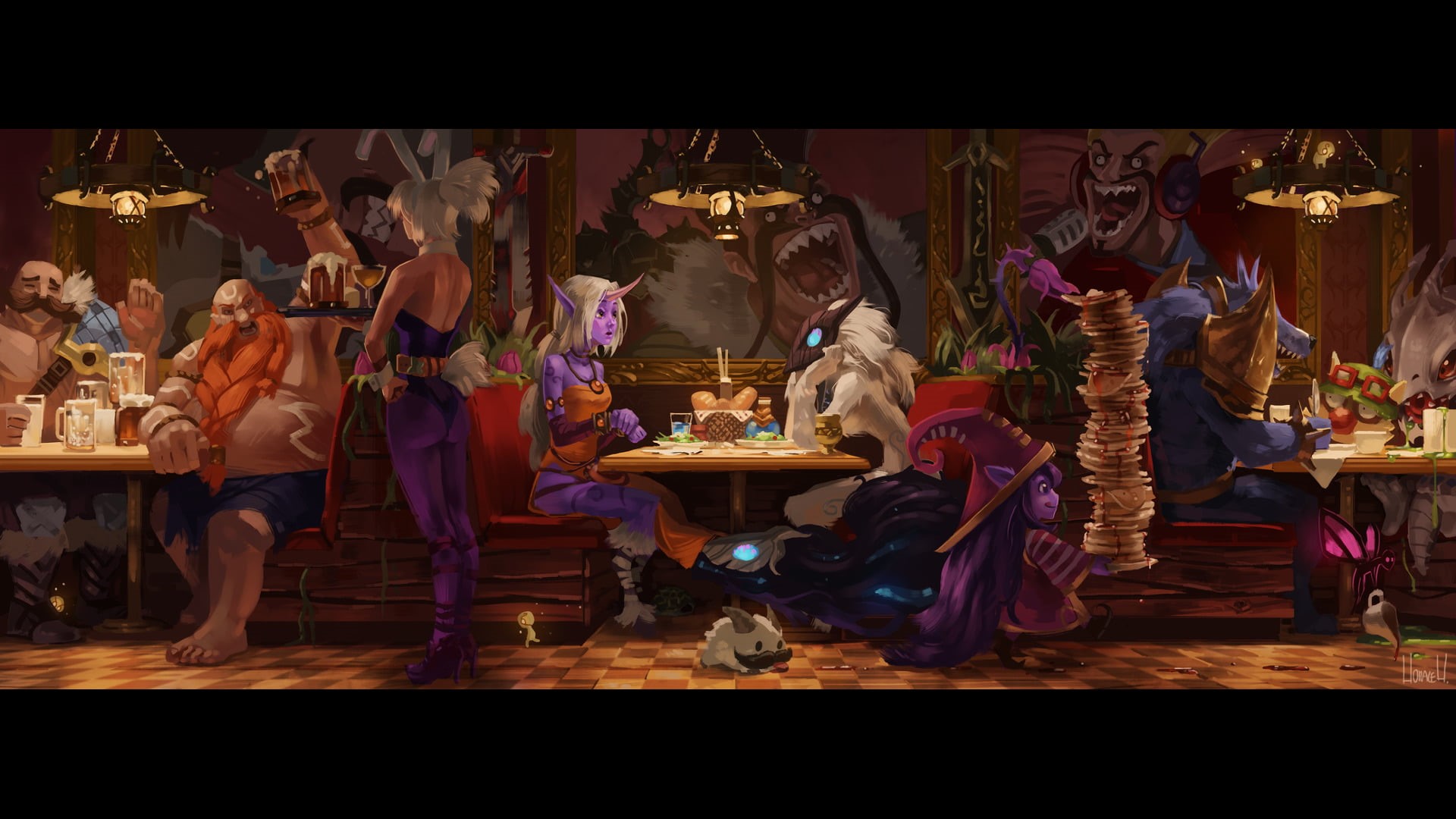 Lulu (League Of Legends), art and craft, adult, video, KogMaw (League Of Legends), Gragas (League Of Legends), architecture, indoors, women, group of people, HD Wallpaper