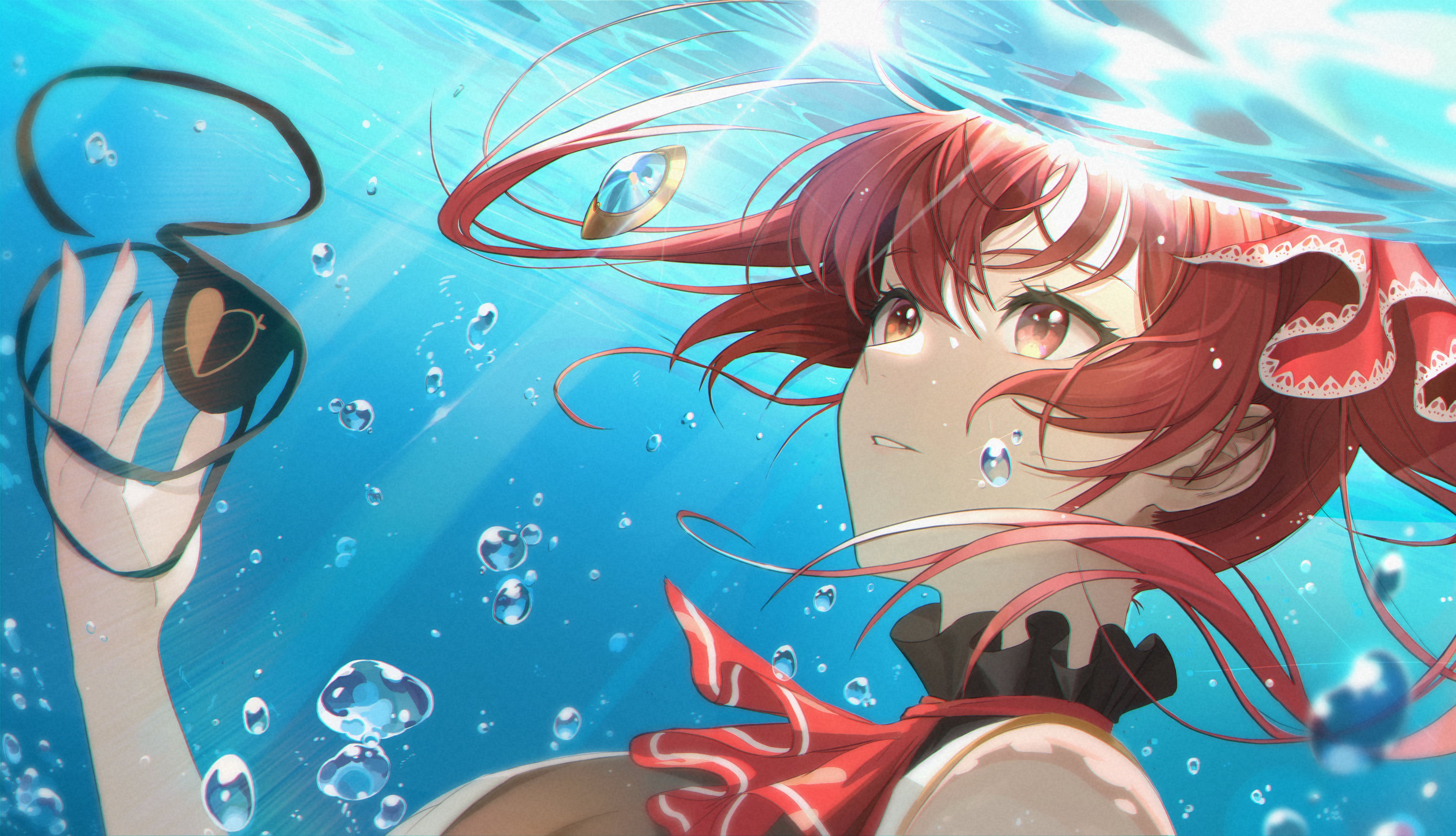 anime, Hololive, redhead, underwater, Houshou Marine, anime girls, 4K, HD Wallpaper