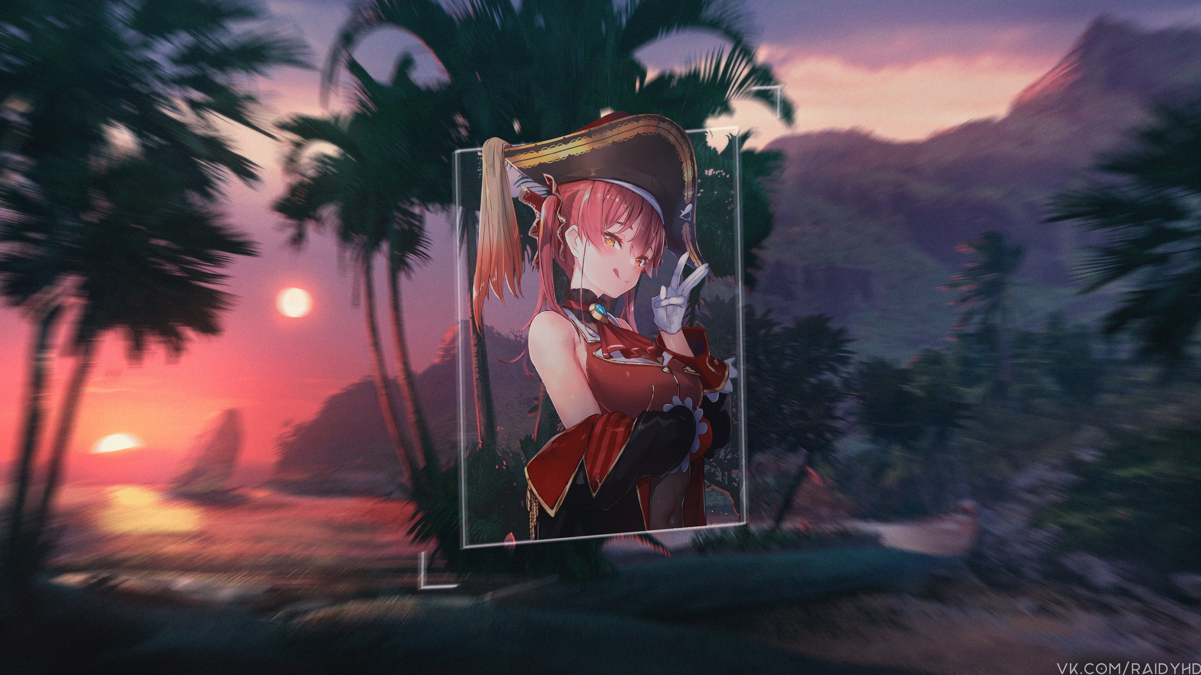 anime girls, Houshou Marine, 4K, picture-in-picture, anime, HD Wallpaper