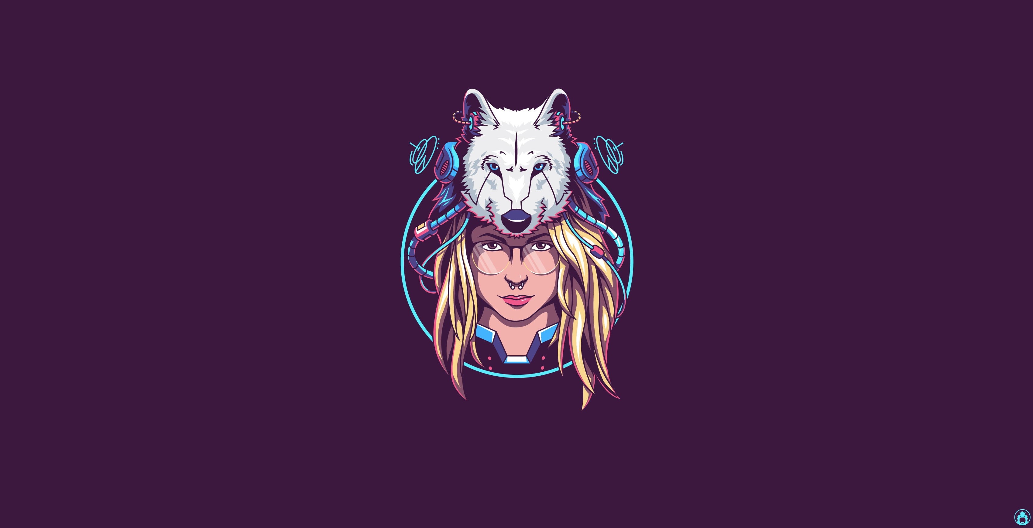 Cyber, Angga Tantama, Girl, Face, Vector, Minimalism, 2K, Miss Andie FTW, Wolf, Fantasy, Art, Background, Illustration, HD Wallpaper