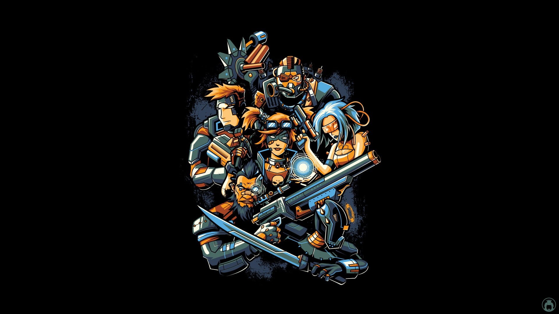 Characters, Minimalism, Background, 1080P, Weapon, Illustration, Soldier, Borderlands merchandise, Angga Tantama, Borderlands, Art, Vector, HD Wallpaper