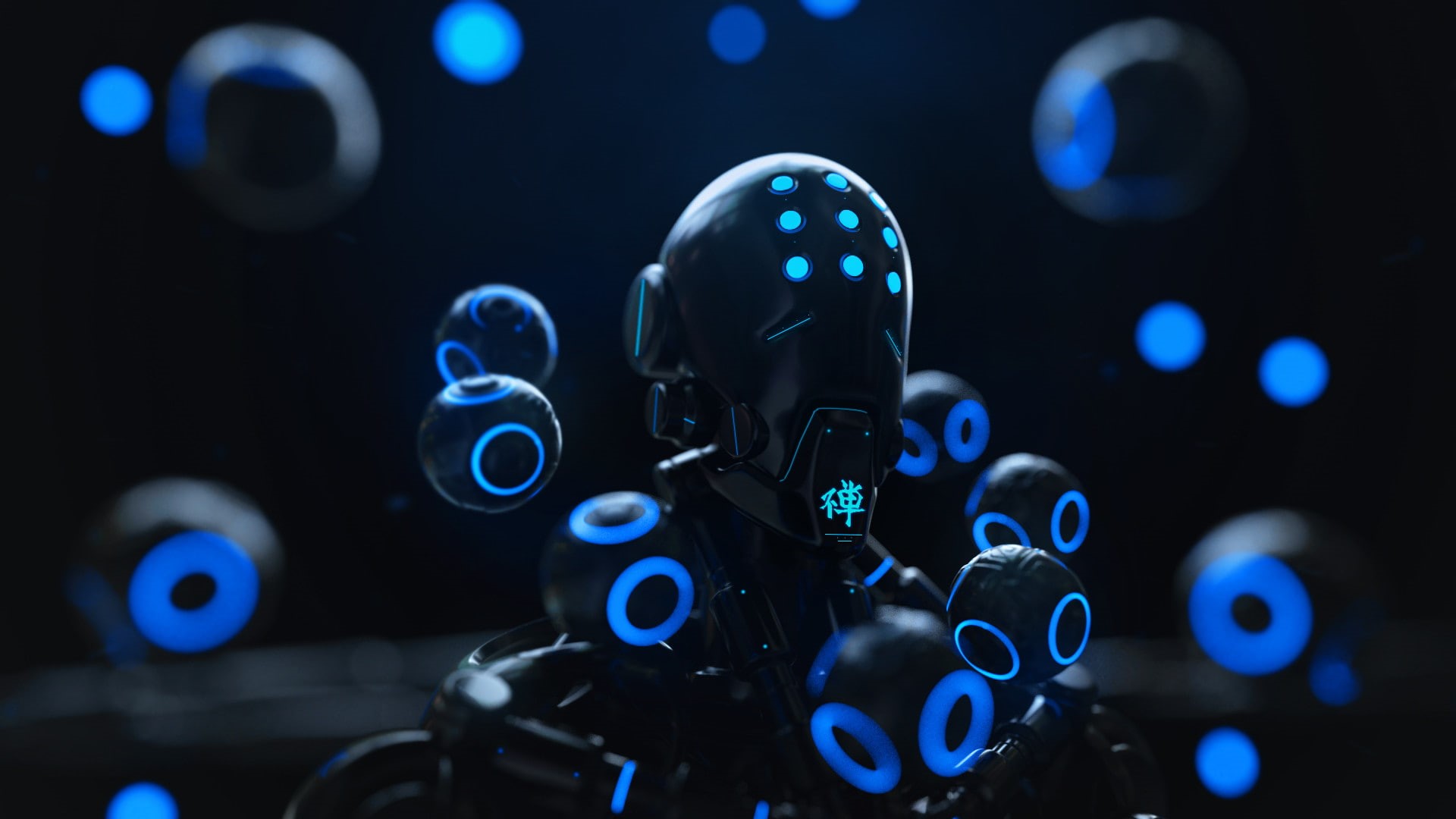 Zenyatta (Overwatch), Ornamented, Overwatch, Rakan Khamash, Machine, 1080P, neon, HD Wallpaper