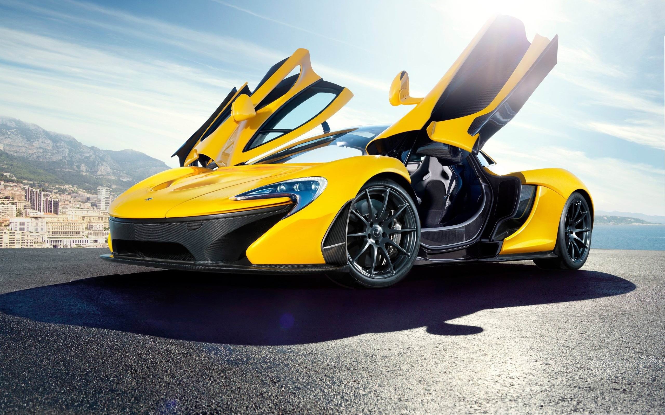sports race, personal land vehicle, road, professional sport, 2K, day, mode of transportation, outdoors, p, yellow, auto racing, wheel, car, HD Wallpaper