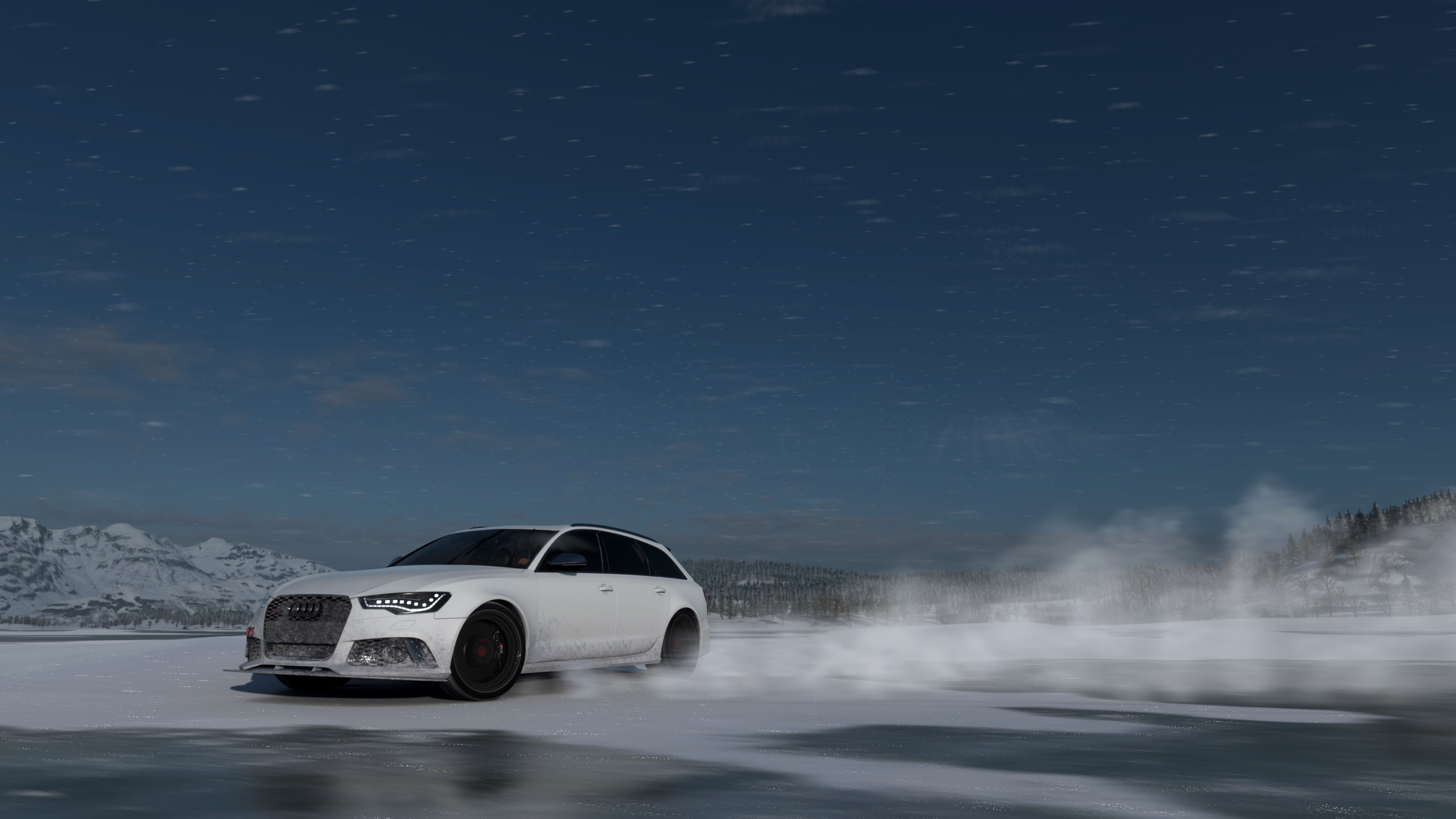 car, land vehicle, sky, mode of transportation, cold temperature, screen shot, transportation, scenics - nature, 4K, motion, on the move, Forza Games, HD Wallpaper