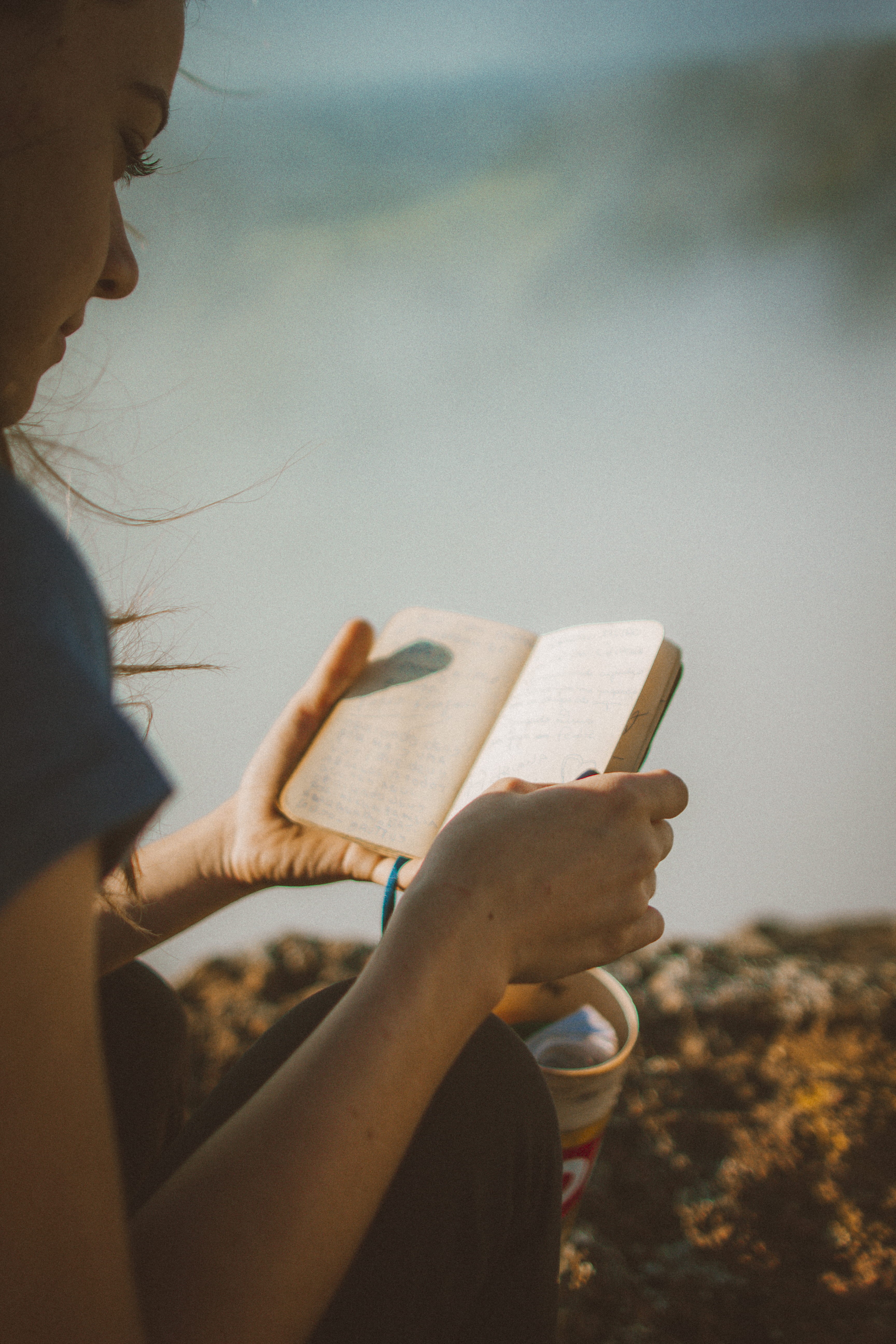 concentration, three quarter length, person, young women, reading, side view, publication, notebook, sunlight, communication, face, day, 5K, one person, Phone HD Wallpaper