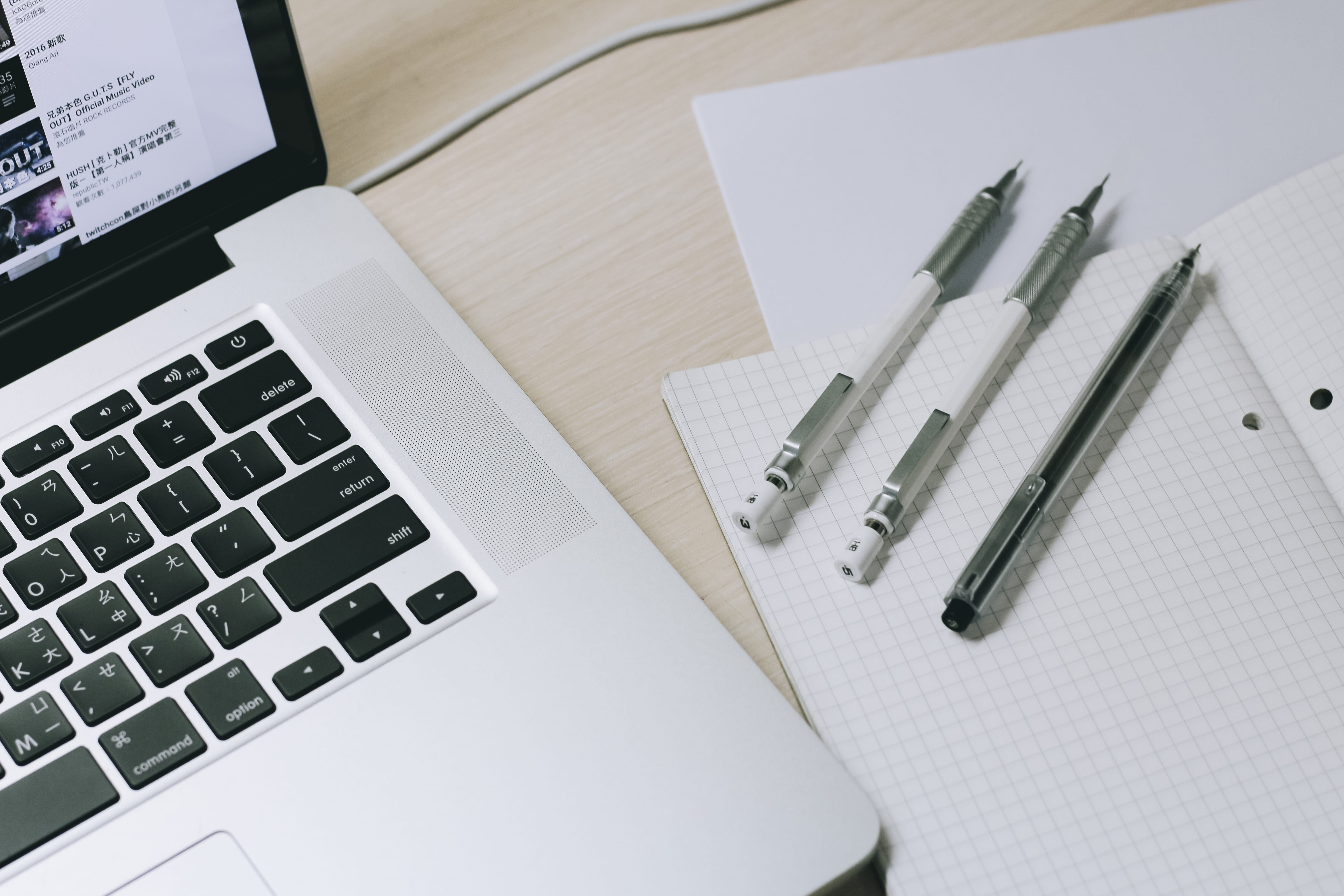 connection, directly above, publication, 5K, paper, pen, wireless technology, mac, muji, still life, communication, taiwan, writing instrument, desk, no people, HD Wallpaper