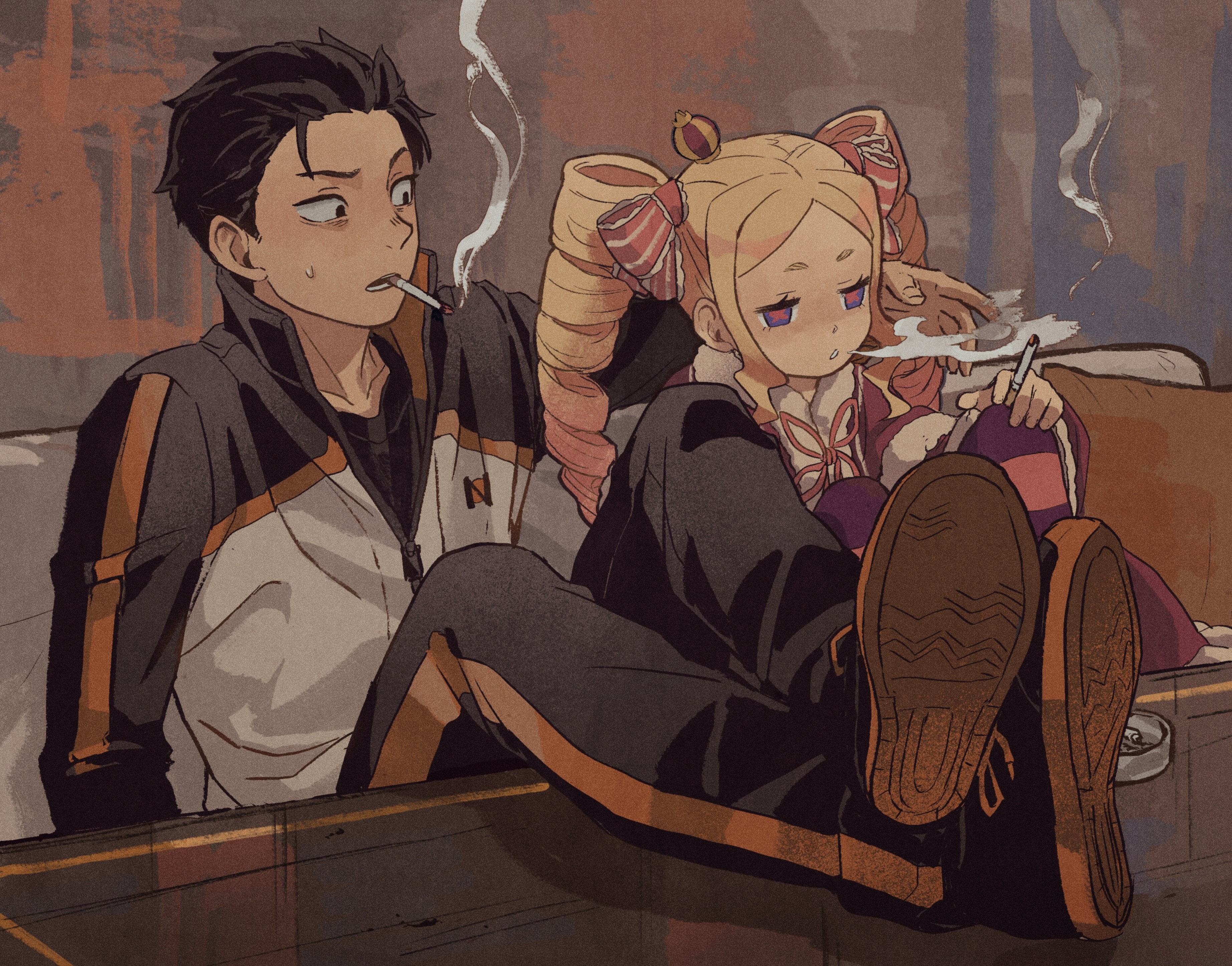 Drill hair, surprised, long hair, symbol-shaped pupils, black eyes, looking away, Beatrice (Re: Zero), open mouth, Re:Zero Kara Hajimeru Isekai Seikatsu, HD Wallpaper