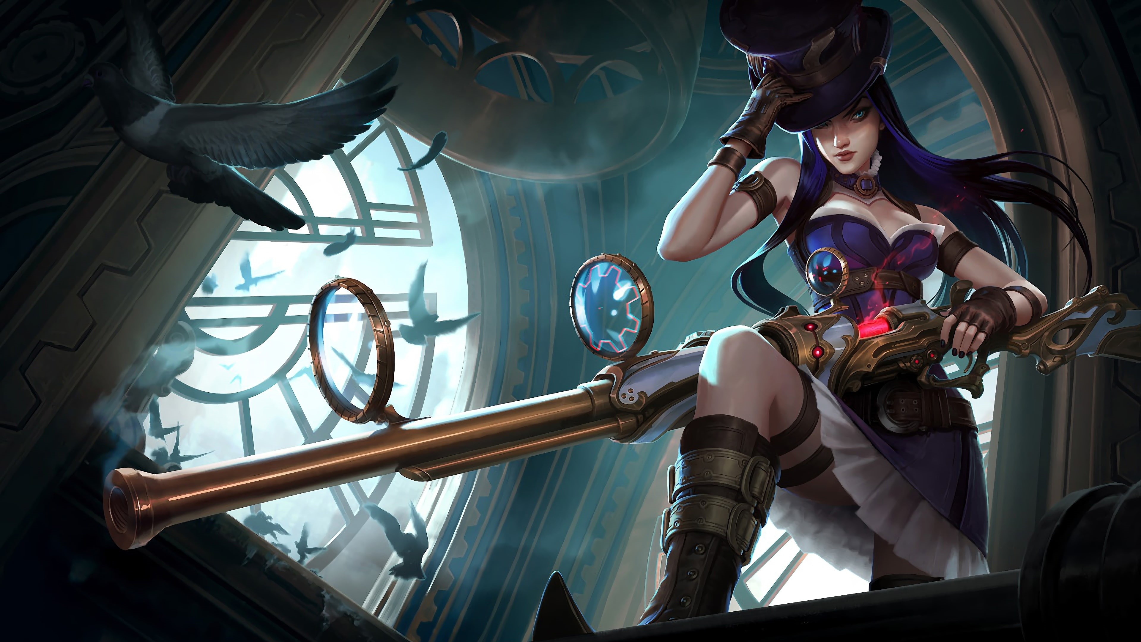 4K, Gun, Birds, League of legends, Hat, Sight, The game, Girl, Weapon, Hair, Weapons, LoL, Caitlin, Caitlyn, Game, Riot Games, HD Wallpaper