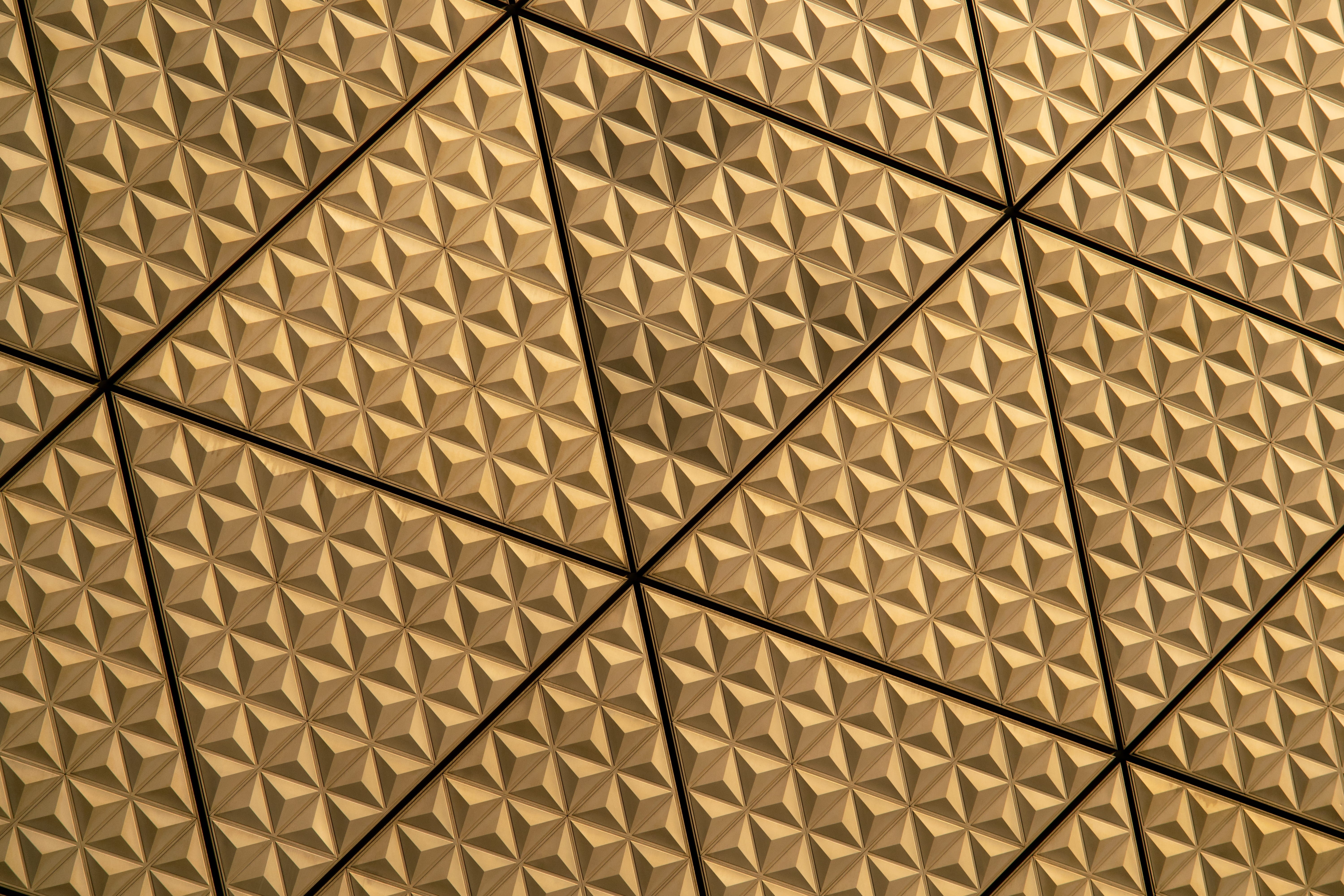 design, diamond shaped, paper, grid, no people, tessellation, gold, indoors, full frame, building, geometric shape, gray, close-up, metal, triangle, architecture, HD Wallpaper