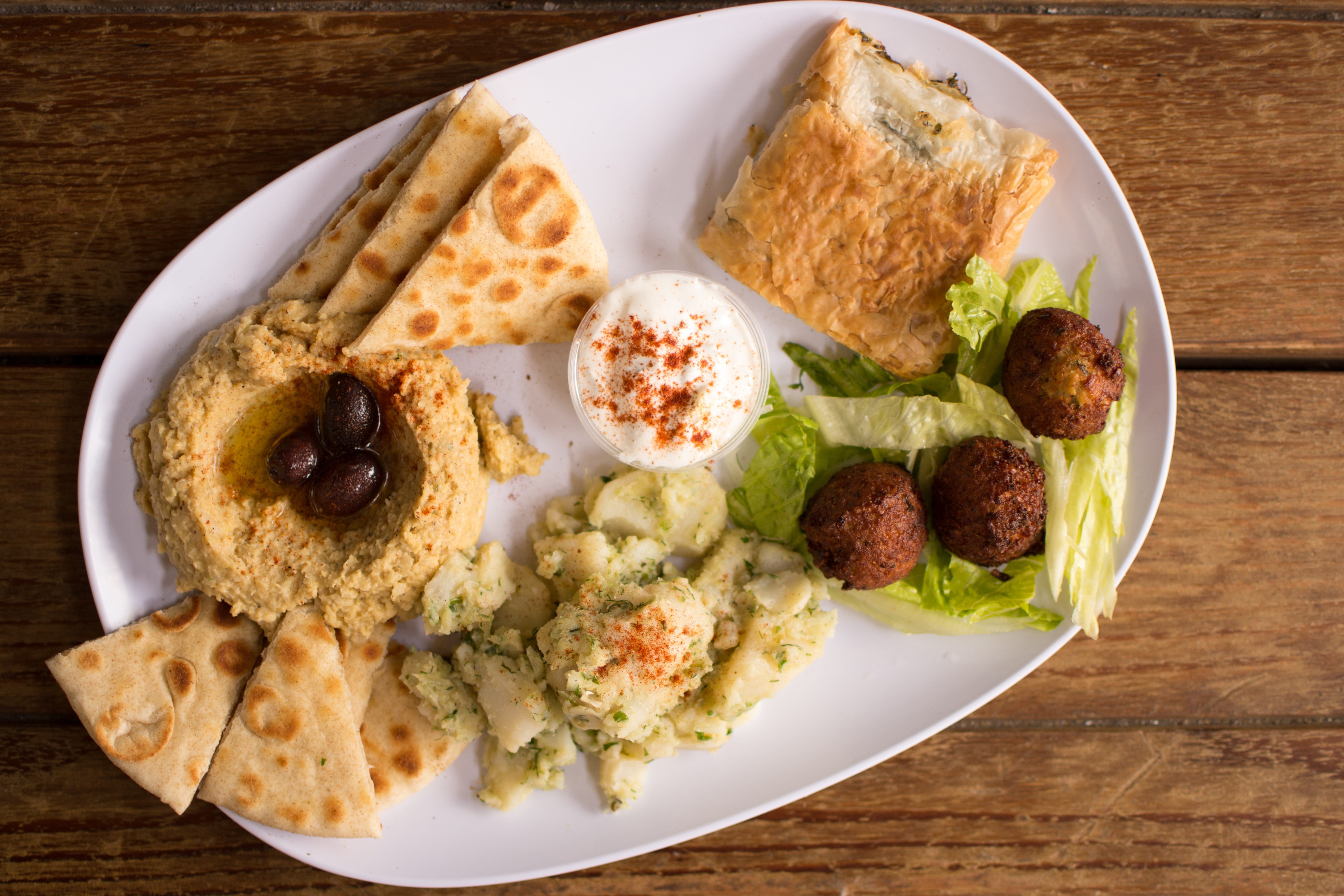 table, garnish, bread, falafel, vegetable, snack, egg, mezes, mash - food state, directly above, meal, ready-to-eat, healthy eating, food, still life, flat, HD Wallpaper
