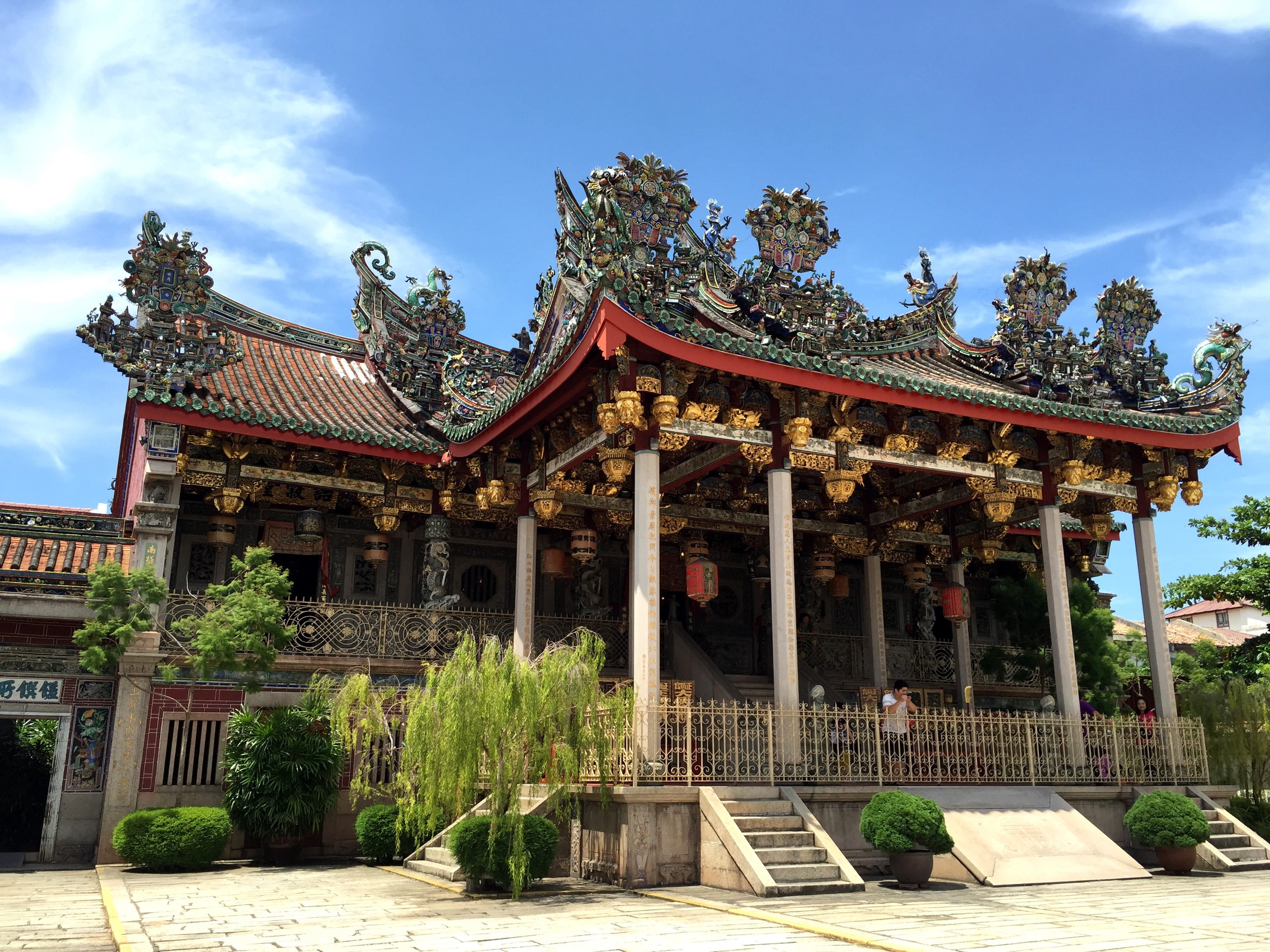 day, attraction, travel destinations, architecture, building exterior, grand, chinese, gray, khoo kongsi, malaysia, sky, penang, pulau pinang, religion, HD Wallpaper