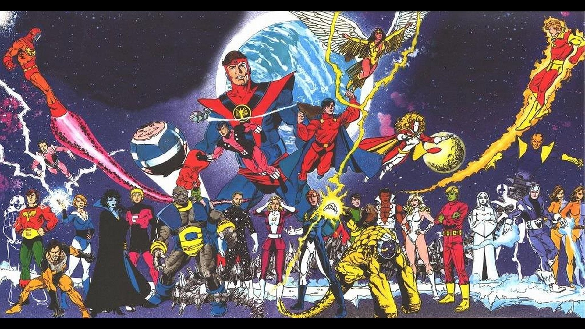 White Witch (DC Comics), 1080P, Mon-El (DC Comics), Wildfire (DC Comics), Lightning Lad, Tellus (DC Comics), Reep Daggle, Karate Kid (DC Comics), Brainiac 5, HD Wallpaper