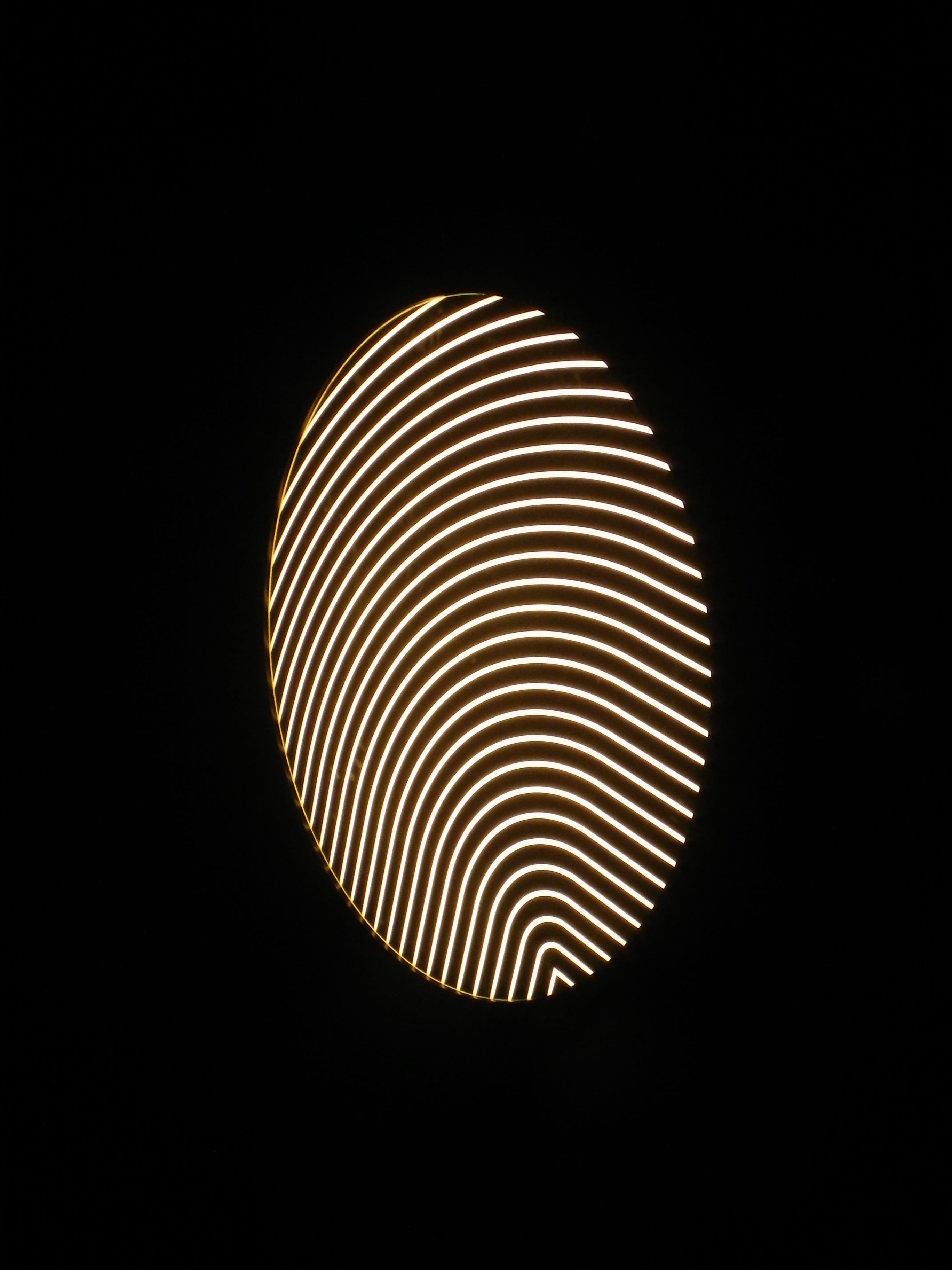 shape, thumbprint, close-up, technology, Fingerprint, symbol, lighting equipment, copy space, black background, dark, pattern, biometrics, striped, Lamp, Phone HD Wallpaper