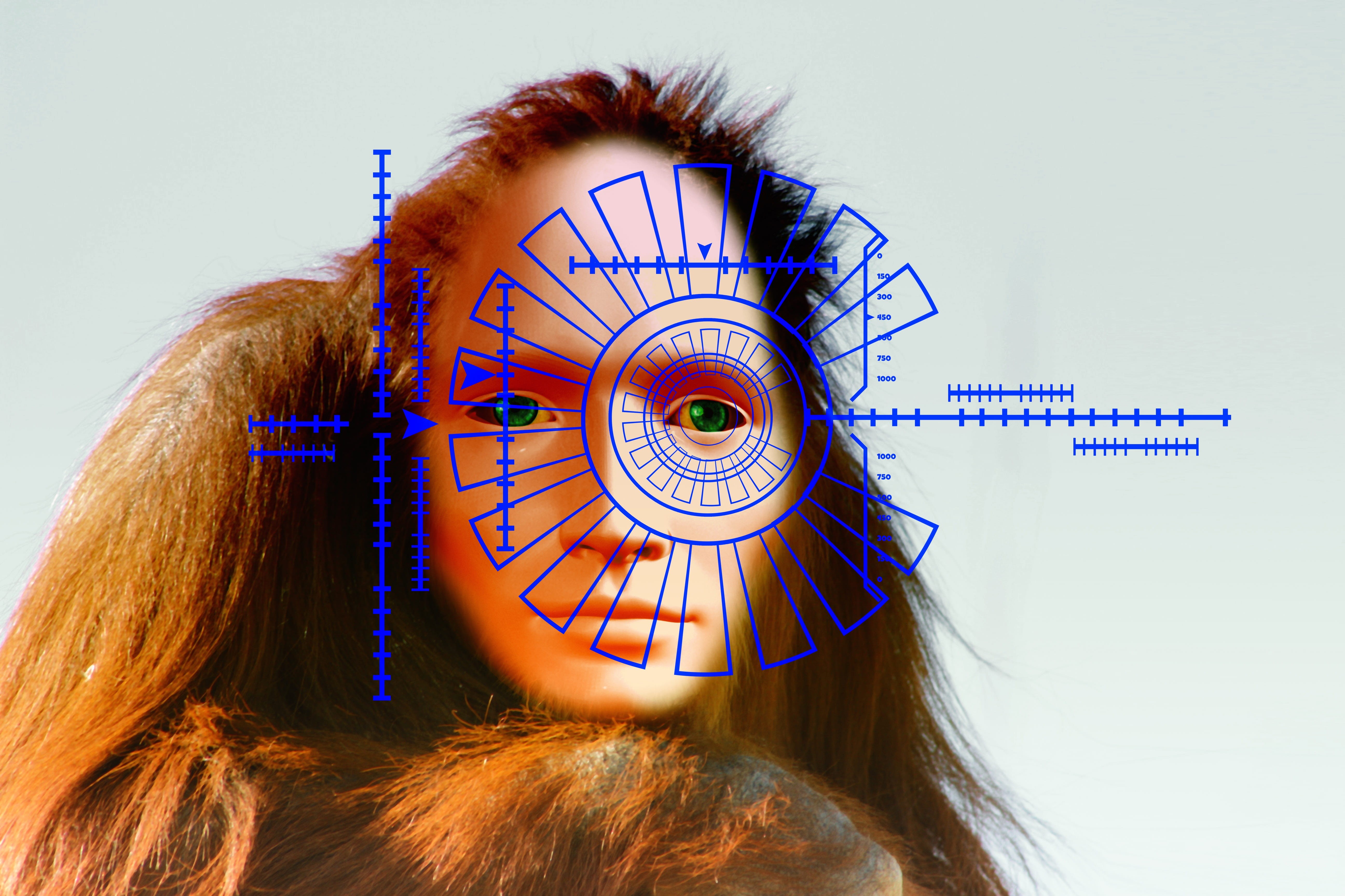 evolution, indoors, women, adult, real people, orangutan, hair, robot, hairstyle, human body part, biometrics, one person, 5K, darvin, iris scanner, art and craft, HD Wallpaper