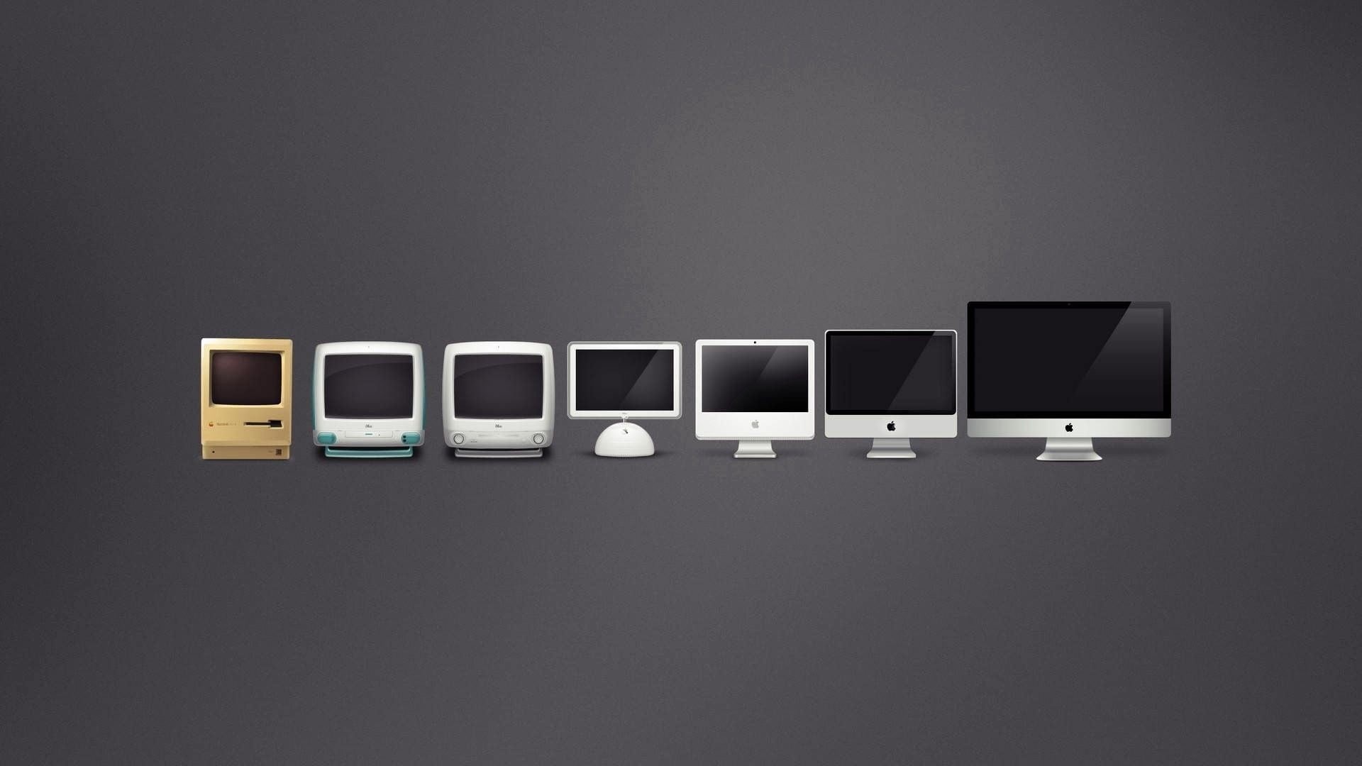 gray background, seven, computer Graphic, equipment, apple, monitors, backgrounds, symbol, letter, connection, in a row, group of objects, pC, capital letter, HD Wallpaper