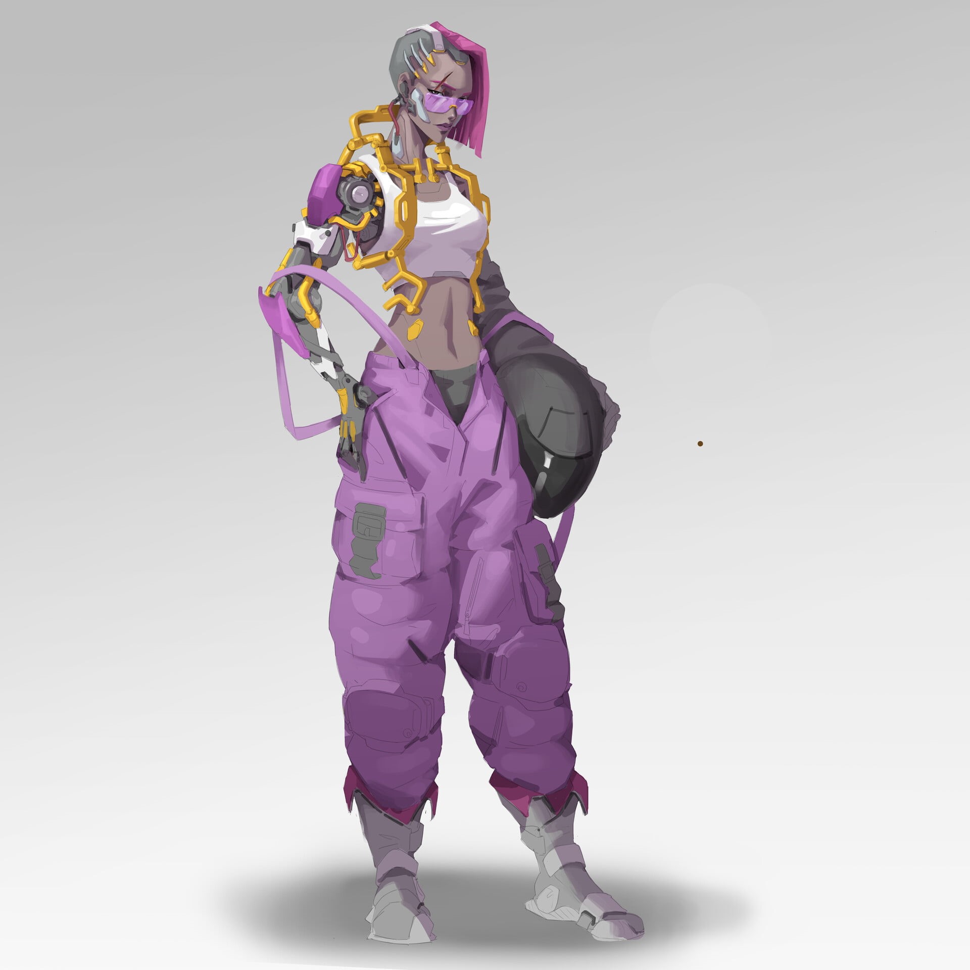 cyberpunk, science fiction, women, 1080P, science fiction women, ArtStation, artwork, Augmentation, Yishu Ci, white background, simple background, standing, Phone HD Wallpaper