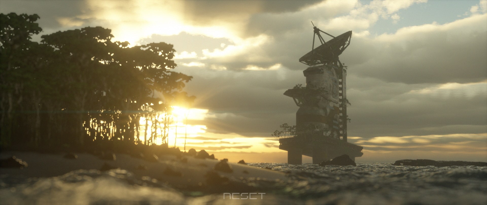 video games, sunlight, tree, lens flare, no people, beauty in nature, sun, architecture, the past, sky, outdoors, sunset, Reset, nature, sunbeam, beach, HD Wallpaper