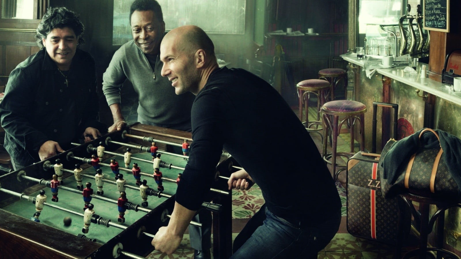 leisure activity, long, table, casual clothing, 720P, smiling, wearing, crew, suitcase, Pelé, indoors, foosball, mid adult, real people, teamwork, adult, HD Wallpaper